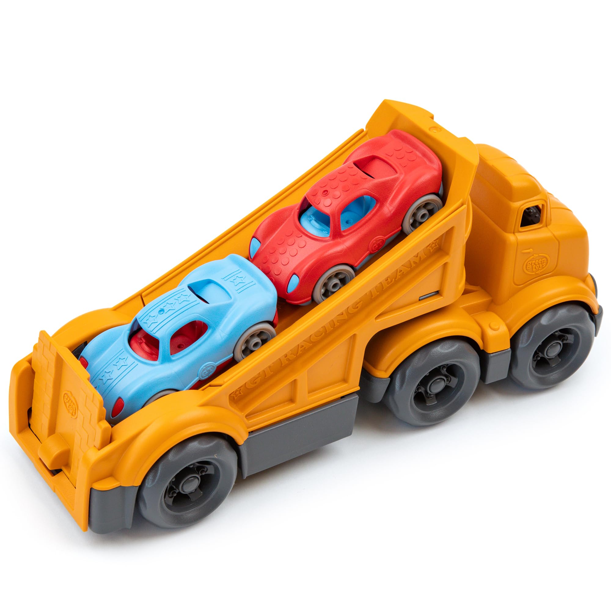 Green Toys Racing Truck - 3pc Toy Cars, Truck Toy with Car Ramp, Toddler Toys, Made from Recycled Milk Jugs, Toys For 3 Year Old Boys & Girls