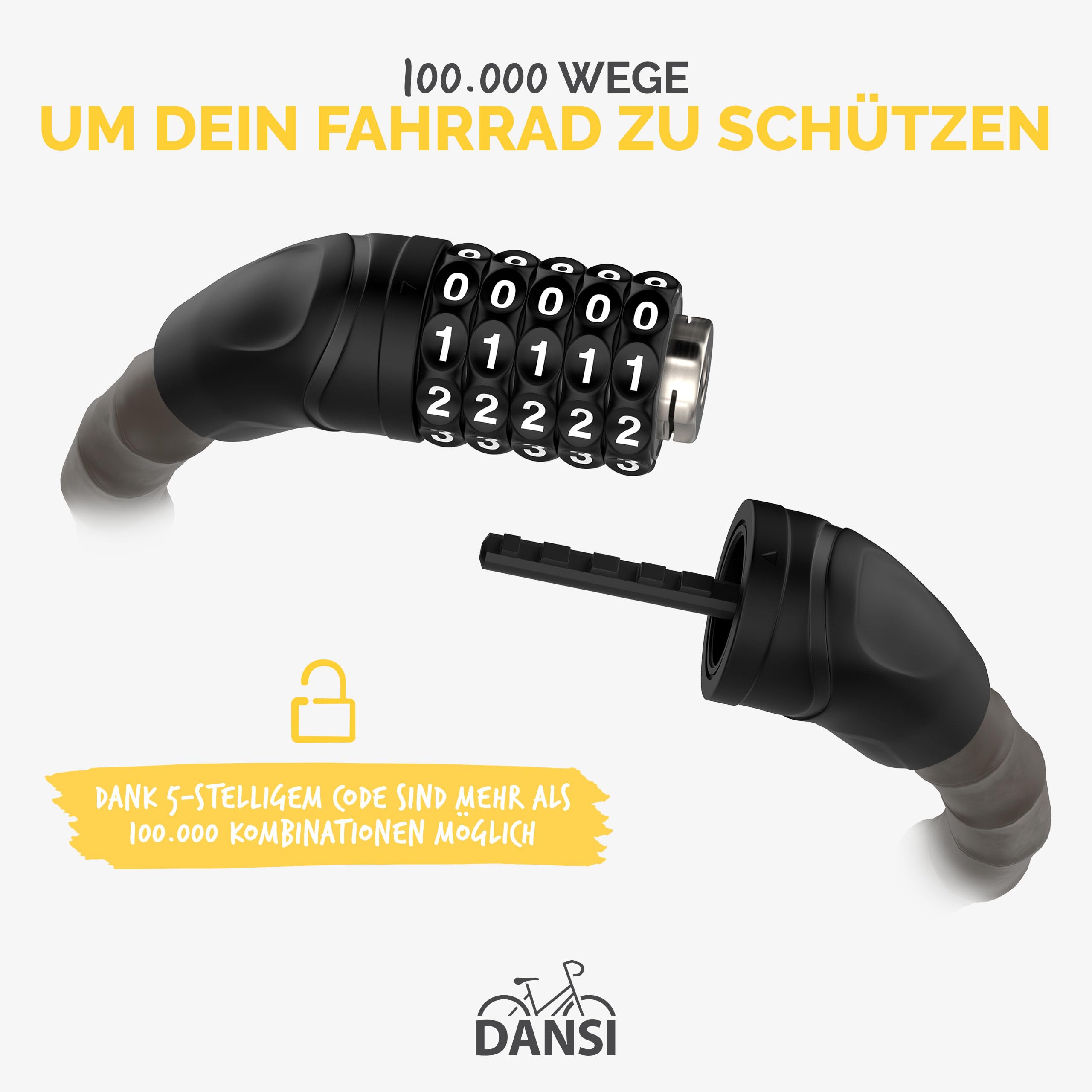 DANSI Panzerschloss Fahrrad I sicherer Diebstahlschutz mit 2 Schlüsseln I Fahrrad schloss, bike lock, Fahrradschloss, Fahrradschlösser, E-Bike