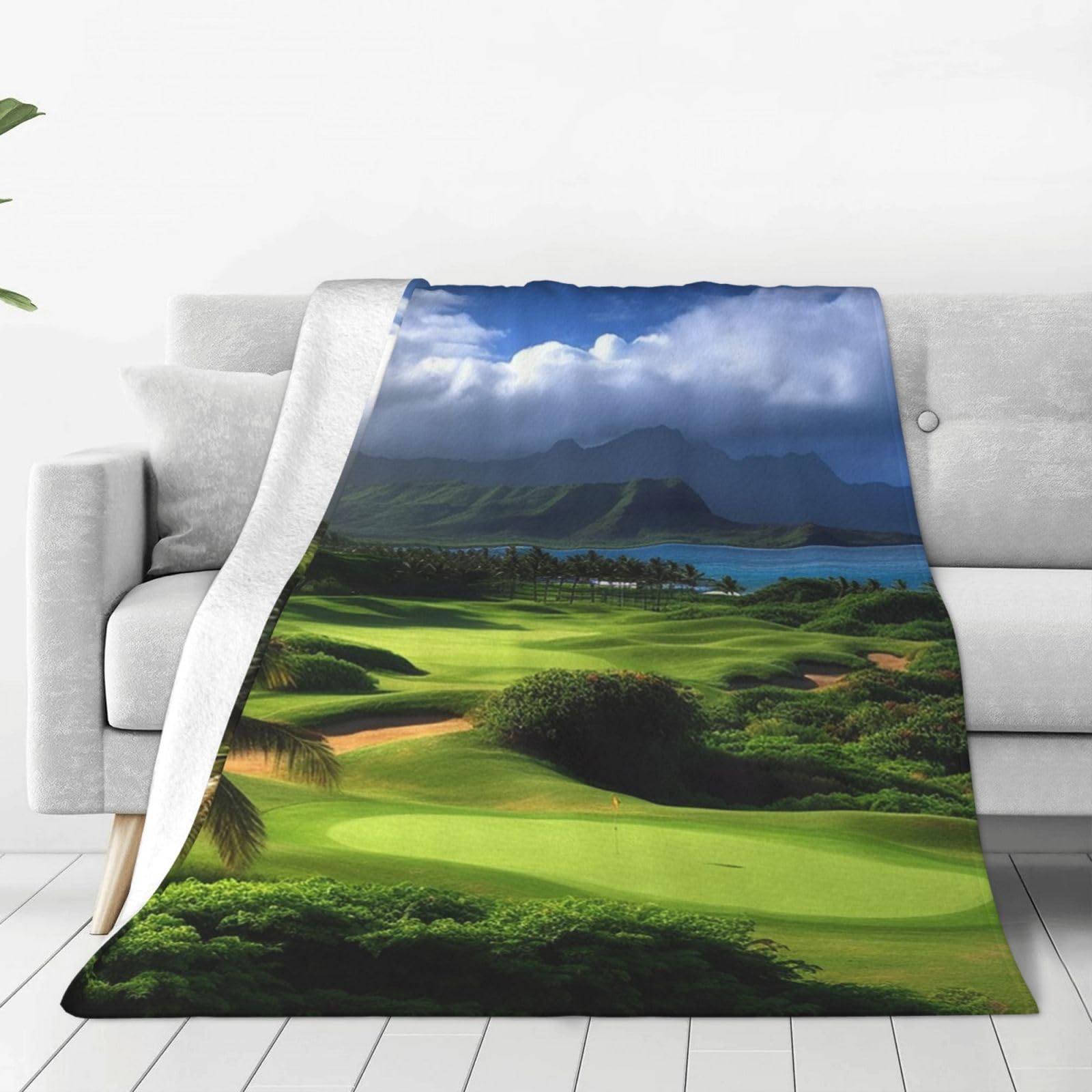 Scenic Hawaii Golf Tropical Throw Blanket for Couch, Plush Fuzzy Soft Flannel Blankets and Throws for Sofa, 80"x60" Bed Blankets for Travel Camping Chair, All Season Warm Fleece Blanket