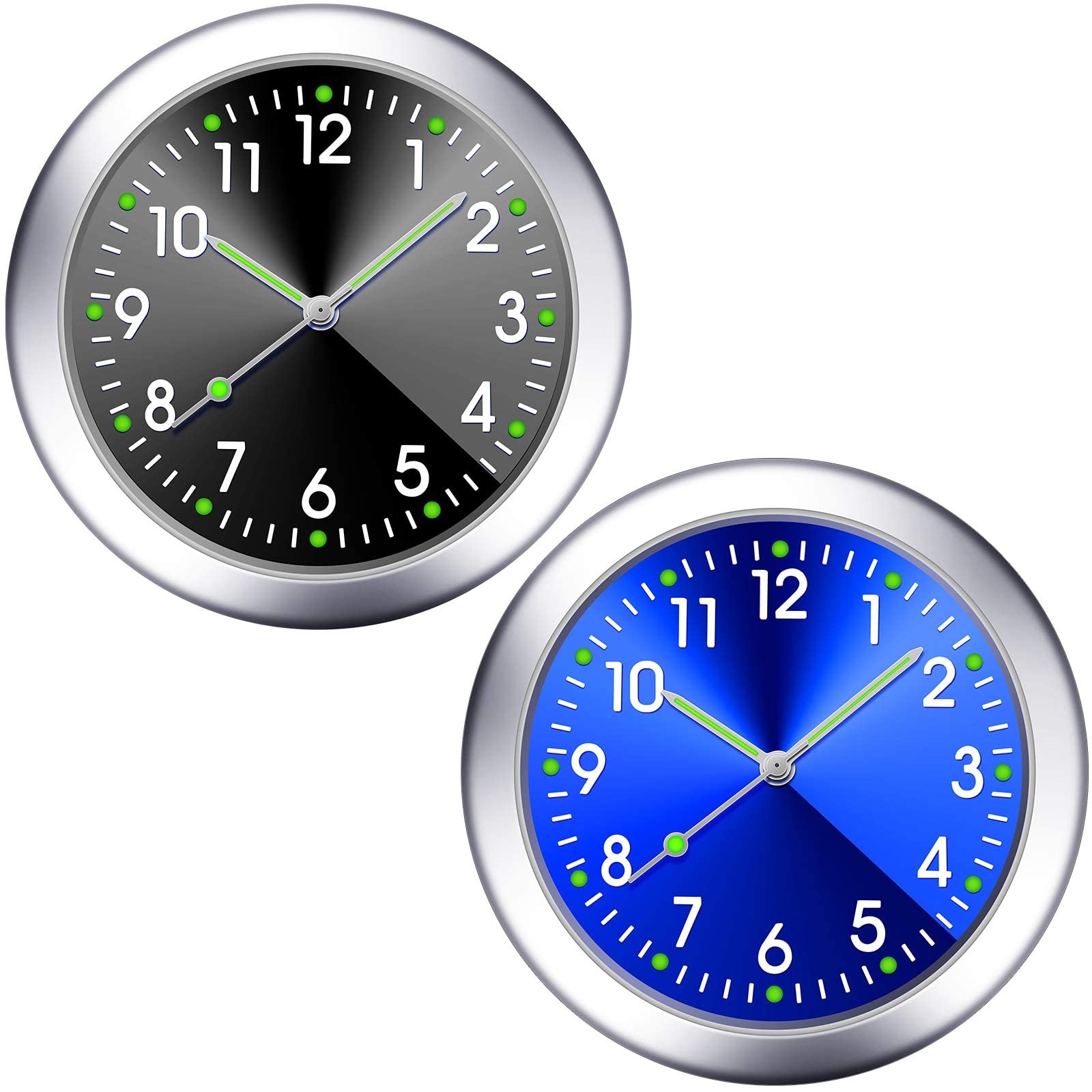MAKINGTEC 2 Pieces Stick on Dashboard Car Clock Mini Tiny Small Luminous Car Vent Clocks Watch for Dashboard Boat Bike Home (Black, Blue)