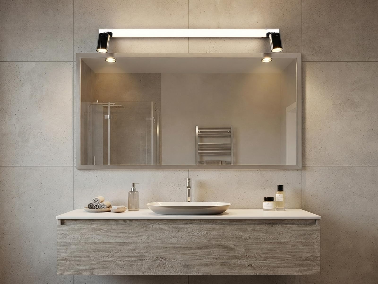 meineWunschleuchte Lámpara de espejo de baño con 2 focos e interruptor, plata cromada, 90 cm de ancho