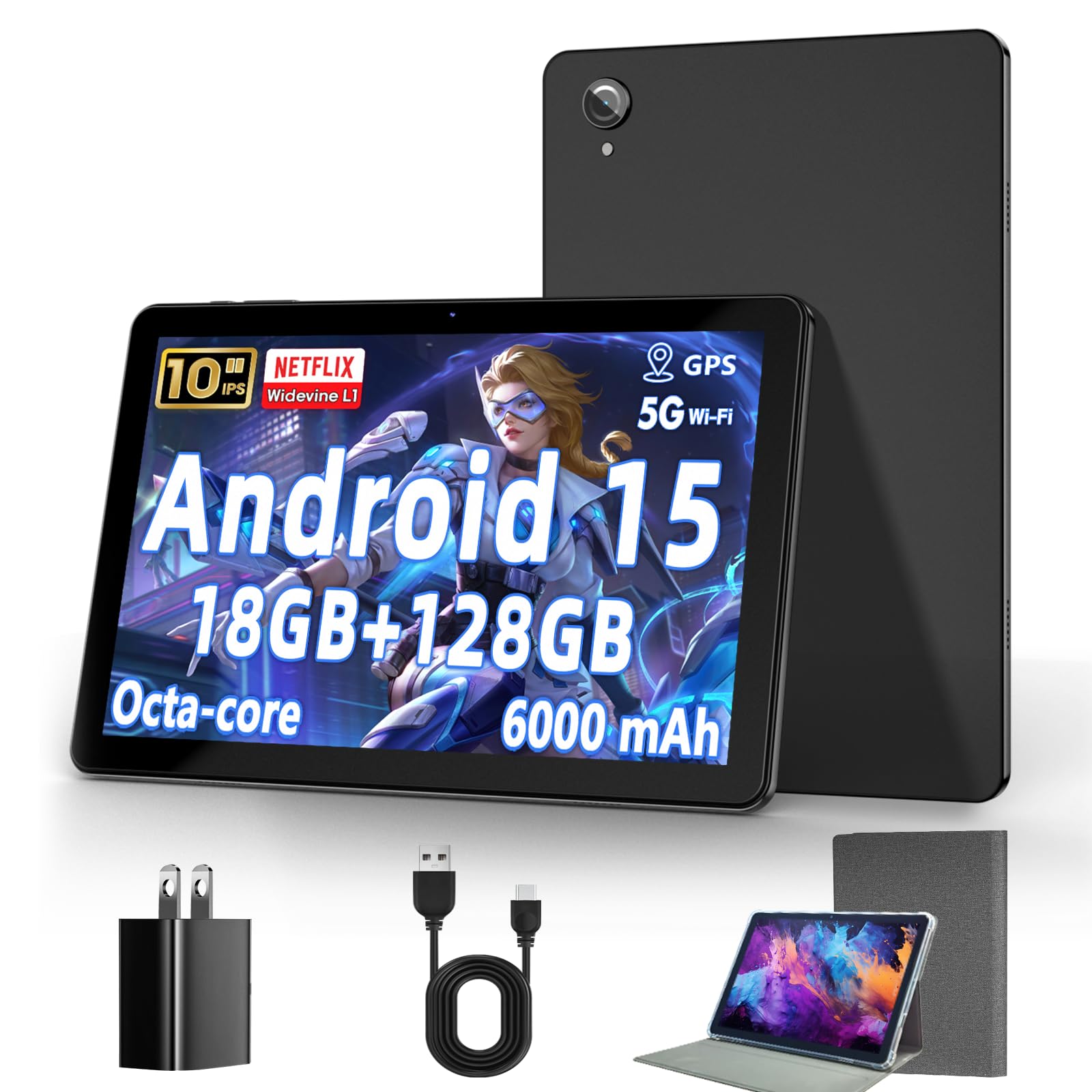 タブレット アンドロイド 18GB 128GB 1TB拡張 Android15 Android 15 Tablet 10 inch,2025 Newest Tablets,18GB RAM 128 ROM,1TB