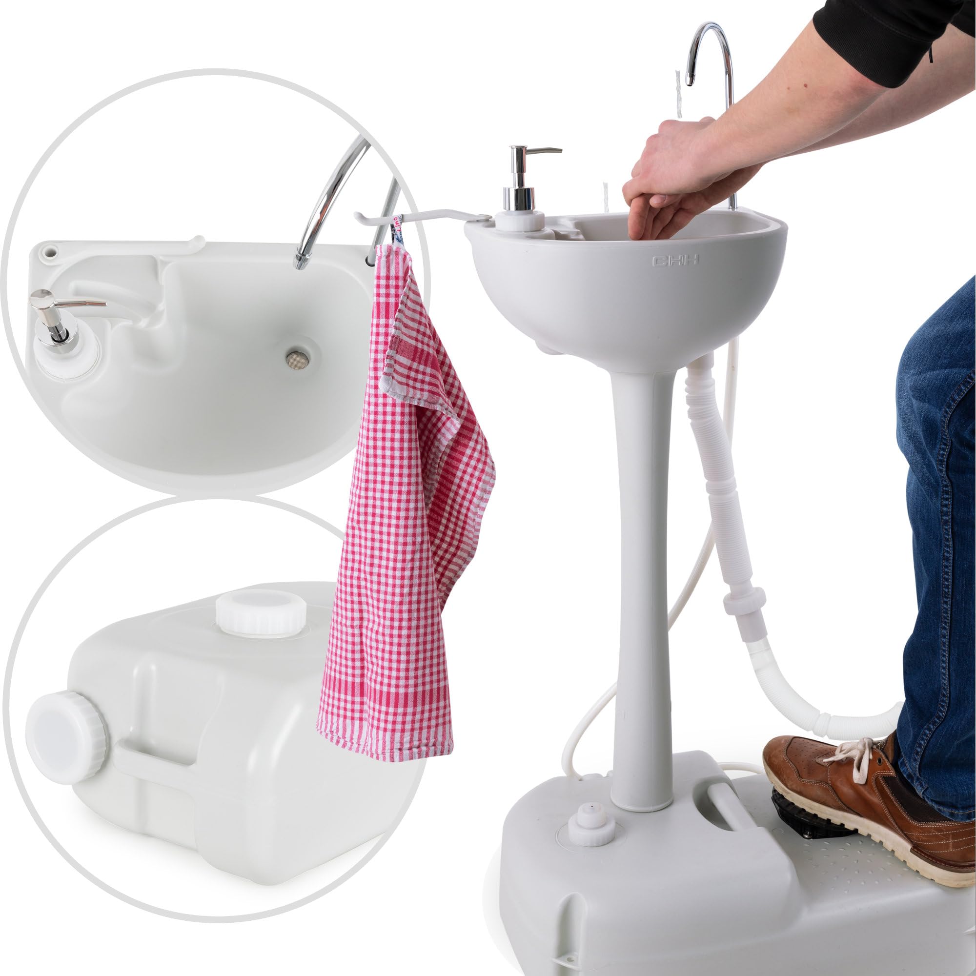 Stagecaptain PSW-17 Quixie Przenośna umywalka kempingowa Zestaw Deluxe - Mobilna umywalka do mycia na świeżym powietrzu Zbiornik Pompa mechaniczna - Zlew z kołami i zbiornikiem na wodę