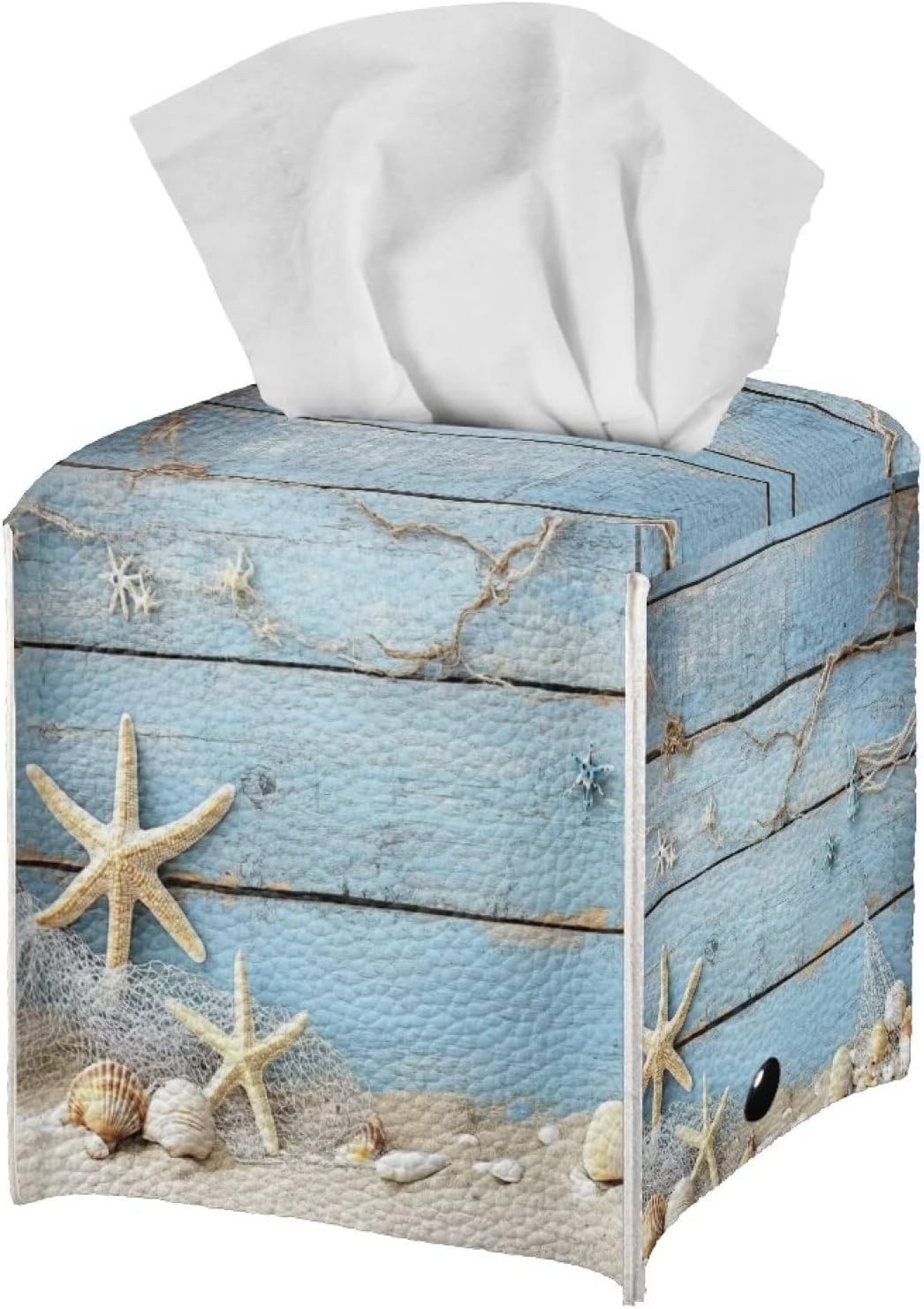 Tissue Box Holder Square Tissue Box Cover Facial Tissue Box Covers Cube Napkin Organizer Dispenser for Bedroom Office Bathroom Decor, Starfish Blue