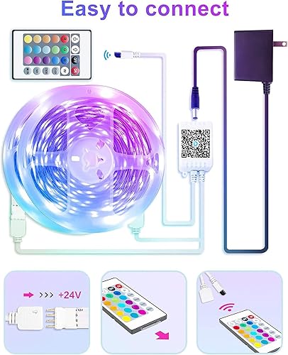 Miniatura 9 de Gupup - Luces LED WiFi de 100 pies, tira de luces LED controladas por aplicación inteligente, funciona con dispositivos Alexa y Google Assistant,
