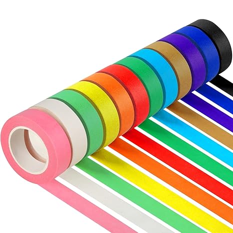Guirnd 12PCS Colored Masking Tape, Kids Art Supplies, DIY Craft Tape, Colored Tape Rolls, Colored Painters Tape, 1.7cm x 12m (2/3In x 13Yards)