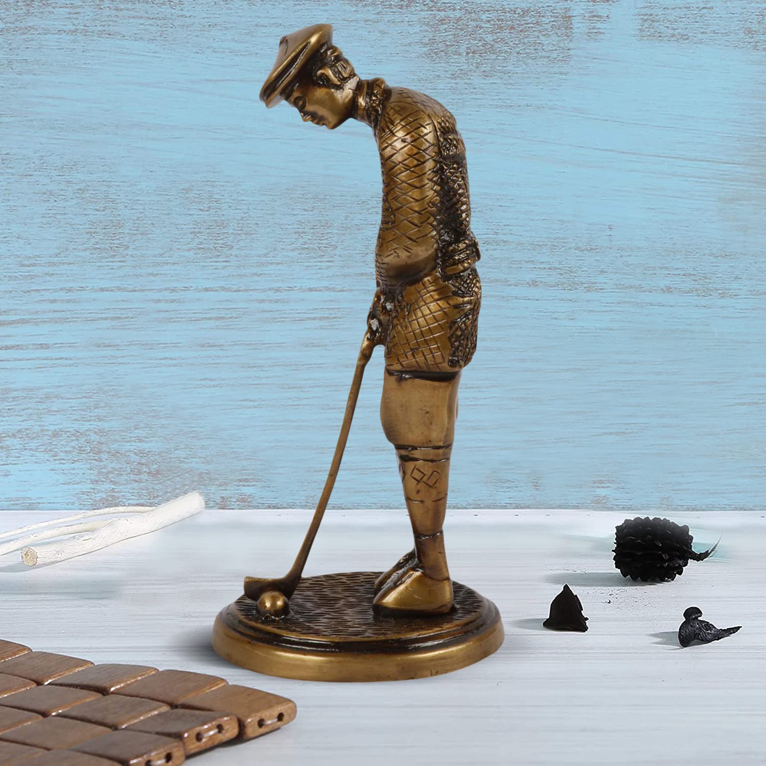 Kartique Brass Golfer Idol 8-inch - Antique Finish, Home Decor Showpiece, Ideal Gift for Golf Enthusiasts and Sports Lovers