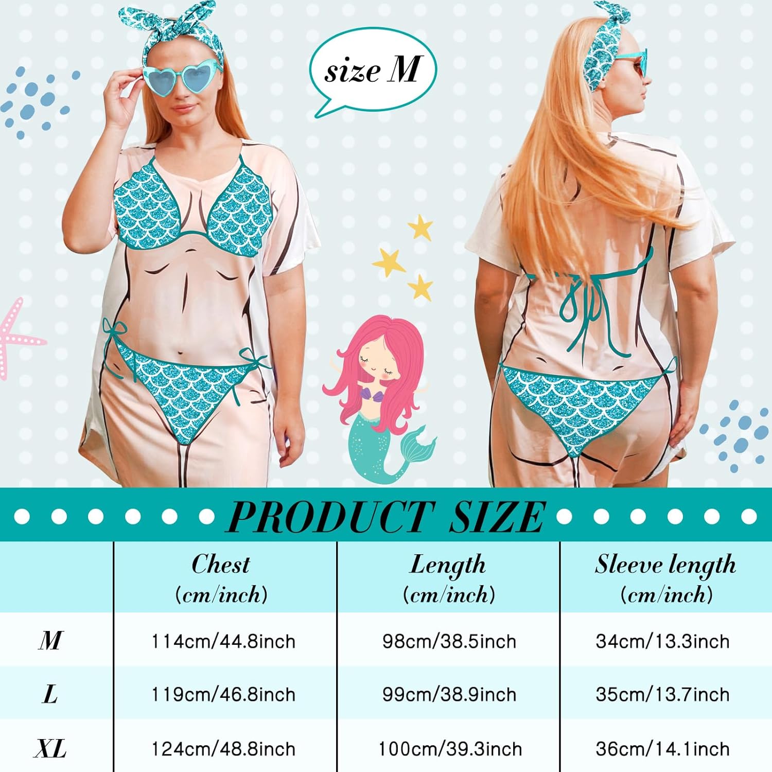 Jeyiour Womens Bikini Shirt Cover up Funny Bandana Headband Retro Sunglasses Eyewear Halloween Party Outfit - Image 4