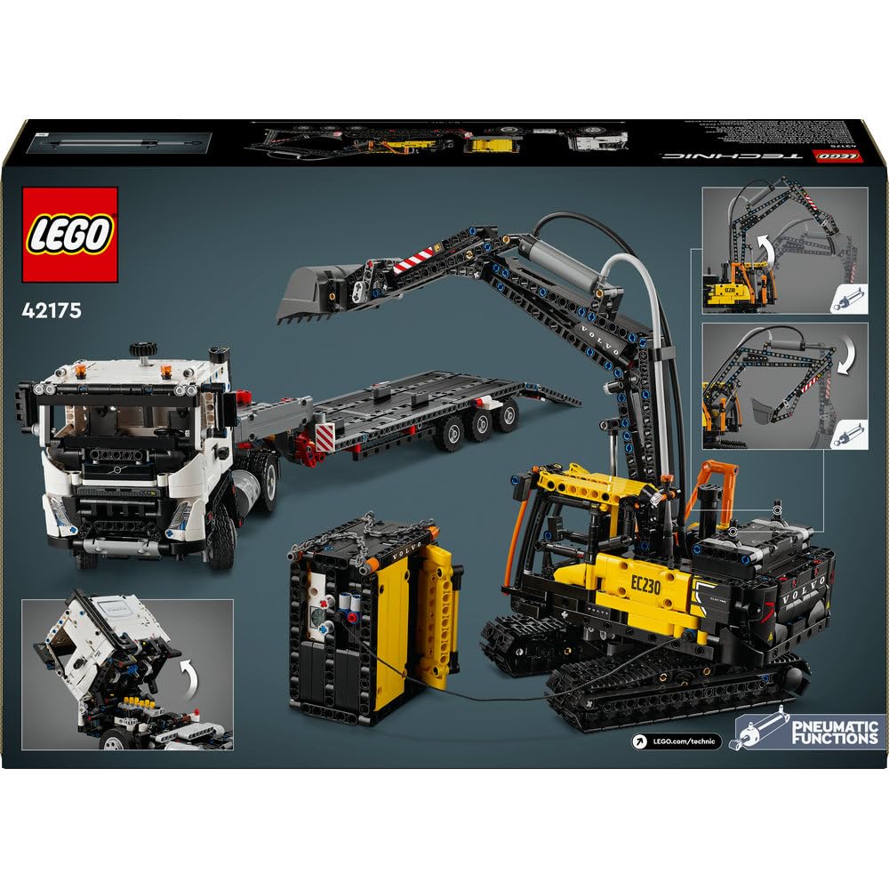 LEGO Technic Ciężarówka Volvo FMX i koparka EC230 Electric, Zabawka dla Dziecka do Zbudowania, Maszyny Budowalne dla Fana Inżynierii, Pomysł na Prezent dla 10-latka, dla Chłopca i Dziewczynki, 42175