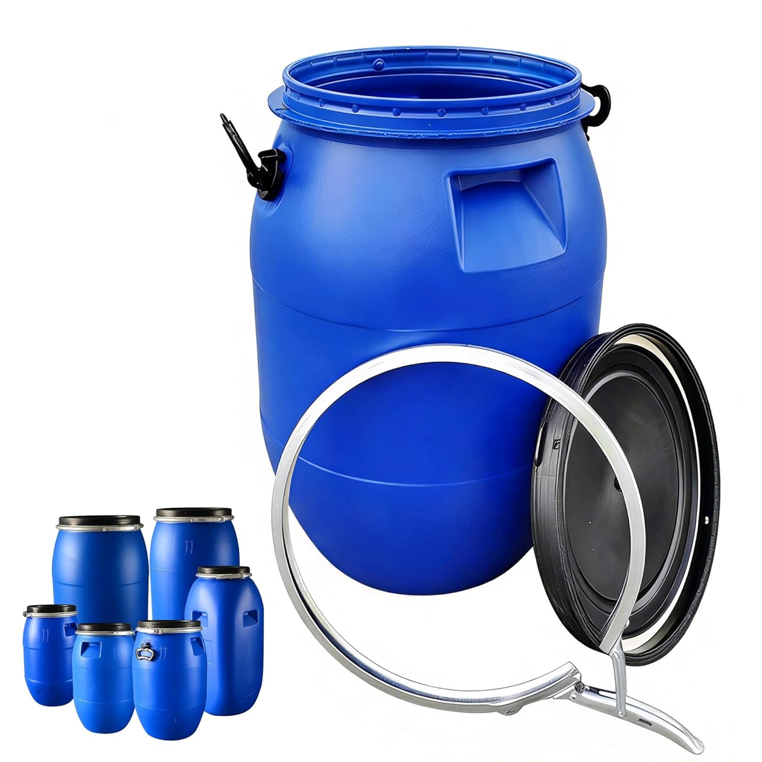 Heavy-Duty Food Grade Plastic Drum with Lid & Lock Large Air Tight Storage Container for Industrial Household Dry Goods Liquids(50L)