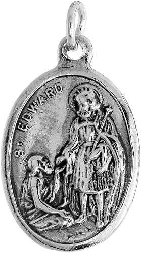 Collar con medalla de San Eduardo de plata de ley acabado oxidado cadena ovalada de 0071in