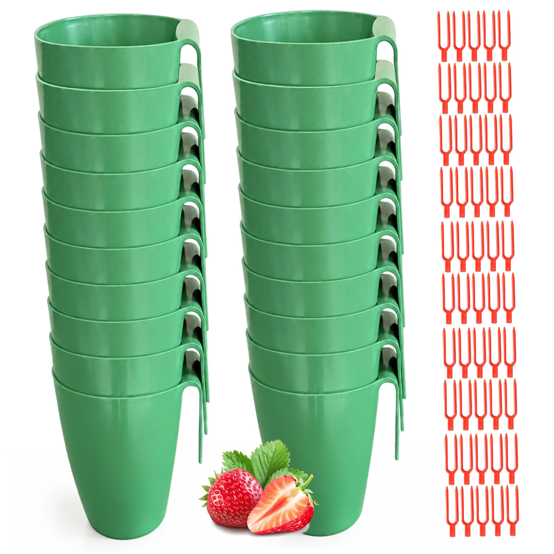 Latemeia Strawberry Propagation Stations, 20pcs 2.4inch Plastic Plant Cups with 50 Forks, Bare Root Strawberry Plants Cultivation Tools for Berry Plant Rooting
