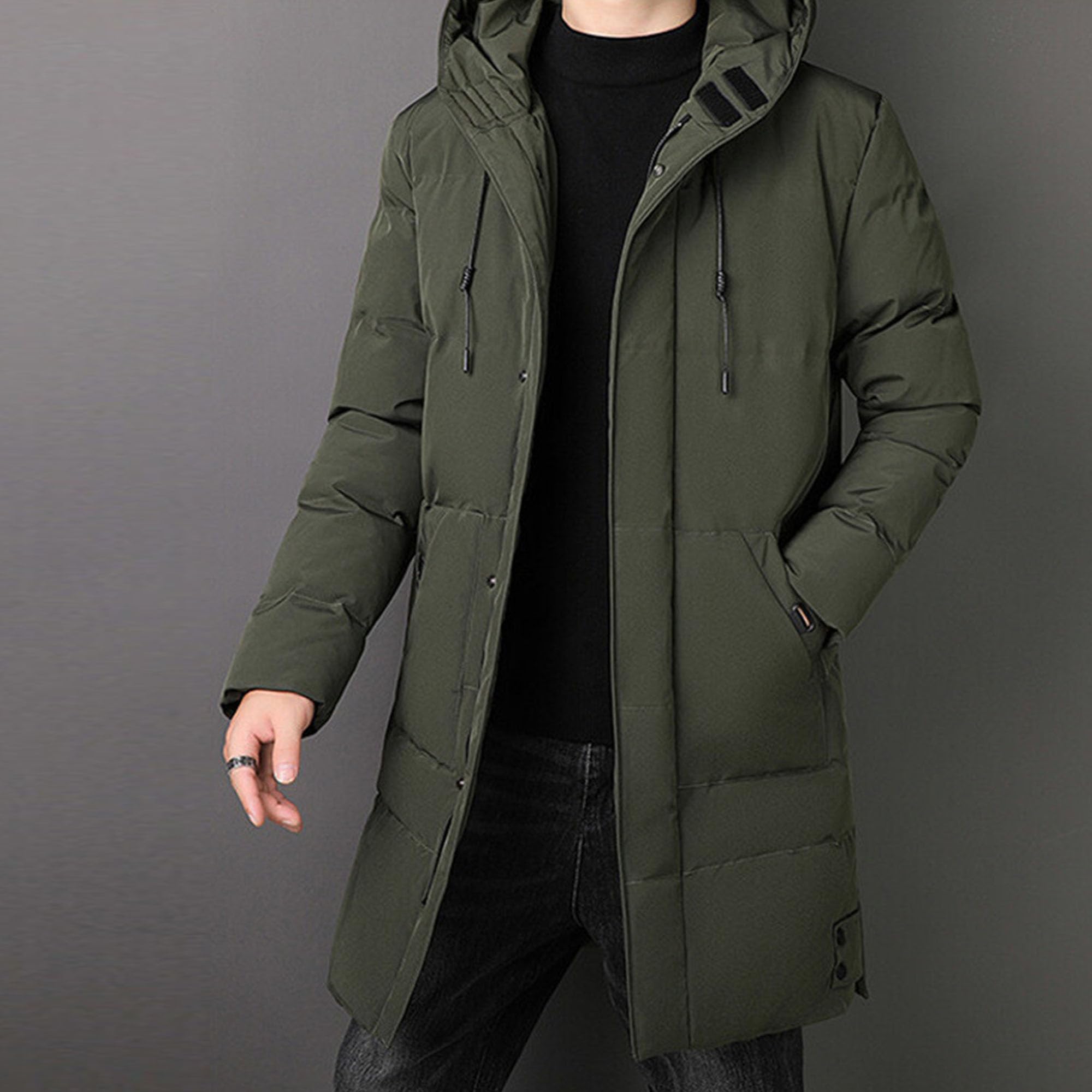 ZDJSWJ Hombres Invierno cortaviento largo abajo chaqueta chaqueta impermeable con capucha más acolchada chaqueta acolchada cálida acolchada
