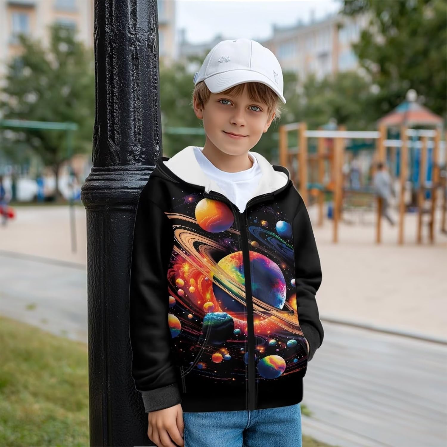 Boys Zip Up Hoodies 3D Printed Fleece Lightweight 6-16T Hooded Sweatshirt Athletic Jacket with Pockets for Kids