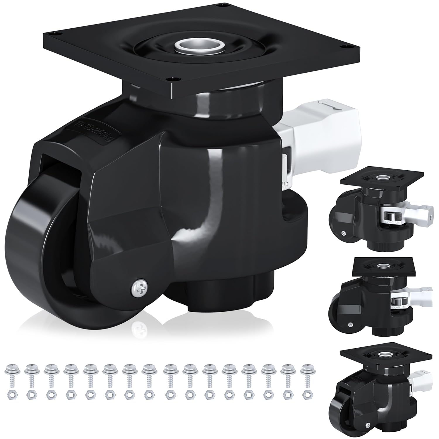 Leveling Casters with Ratchet Handle - Total Capacity 4400 Lbs Heavy Duty Industrial Casters Set of 4 - Adjustable Plate Castor for Machine, Industrial Equipment (TD80)