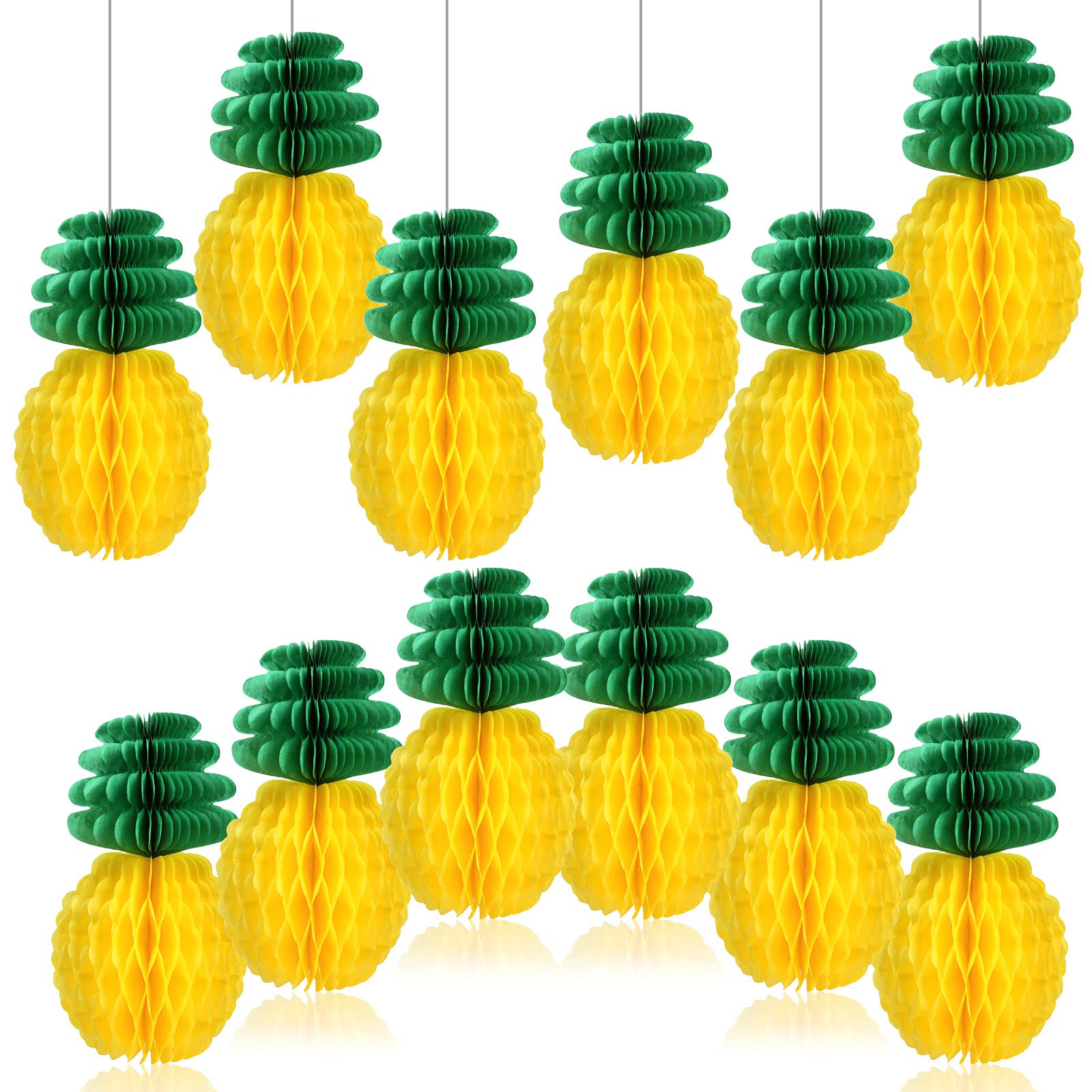 KESOTE 12 Pack Pineapple Honeycomb Hanging Decor 8'' Pineapple Tissue Paper for Hawaiian Luau Summer Party