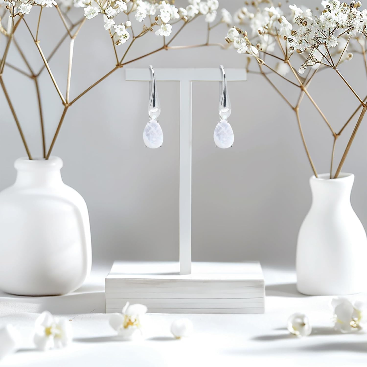 925 Sterling Silver Gemstone Earrings for Women - Earrings Silver Dangle - Teardrop Earrings for Women - Silver Drop Earrings for Women - Birthstone Jewelry - Formal Earrings for Women - Image 4