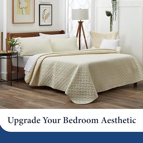 Miniatura 4 de Cosy House Collection Juego de edredón de lujo de rayón derivado de bambú de 3 piezas, colcha acolchada ultrasuave, puntada de tejido clásico,
