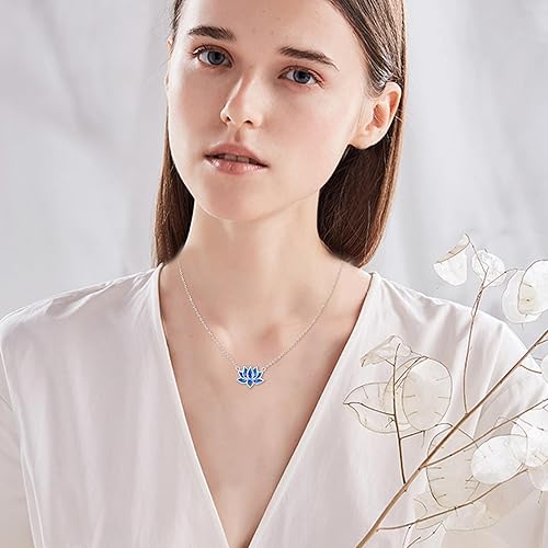 Miniatura 3 de CUOKA MIRACLE Collar de loto de plata de ley 925 con dije de ópalo y flor de loto, collar de yoga, regalo para mujeres y mamá