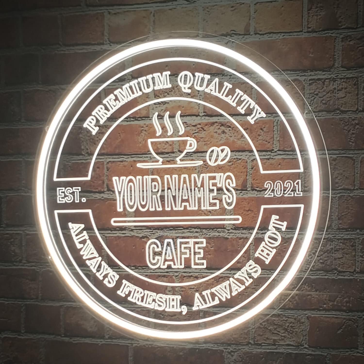 Personalized Coffee Neon Sign, Custom Name Cafe LED Sign, Acrylic Farmhouse Kitchen Wall Décor Signs for Coffee Bar Café Kitchen Office Business,12"16" 20" 24" 28" 32" Round