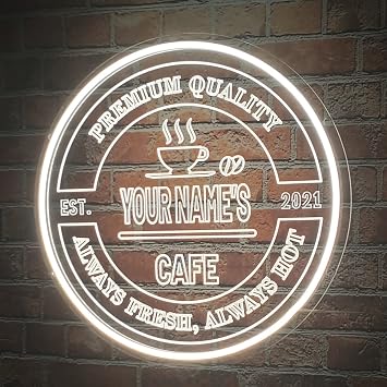 Personalized Coffee Neon Sign, Custom Name Cafe LED Sign | Acrylic Farmhouse Kitchen Wall Decor Signs for Coffee Bar Cafe Kitchen Office Business