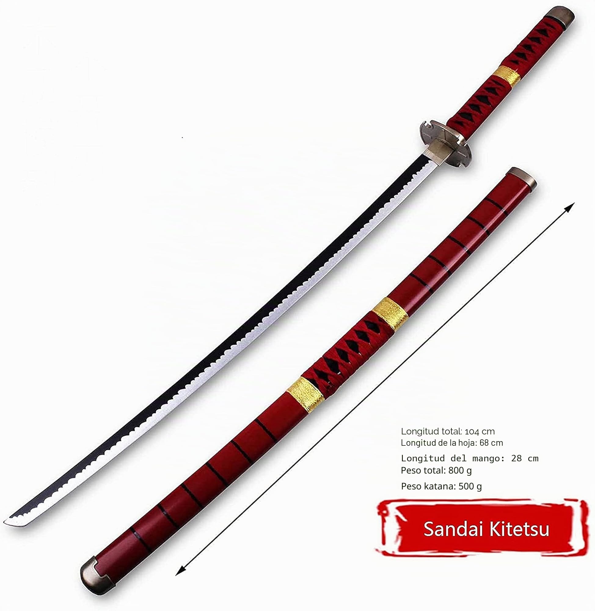 Musashi Katana Japonesa de Madera One Piece Zoro Sandai Kitetsu réplica Cosplay Espada de samurái Anime Sable de Madera