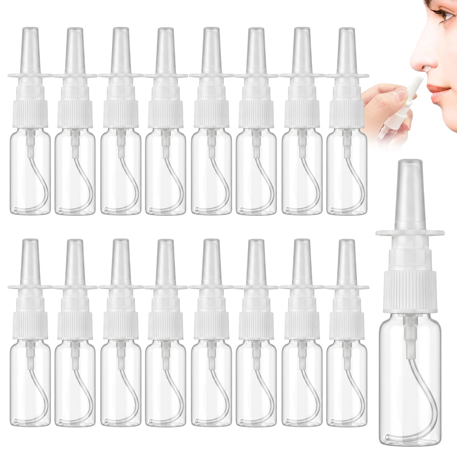 Yirrmiwn 16 Pcs Nasal Spray Bottle, 10ml Empty Nasal Spray Bottle, Fine Mist, Pump-Operated Sprayer, Refillable, Perfect for Travel and Daily Use