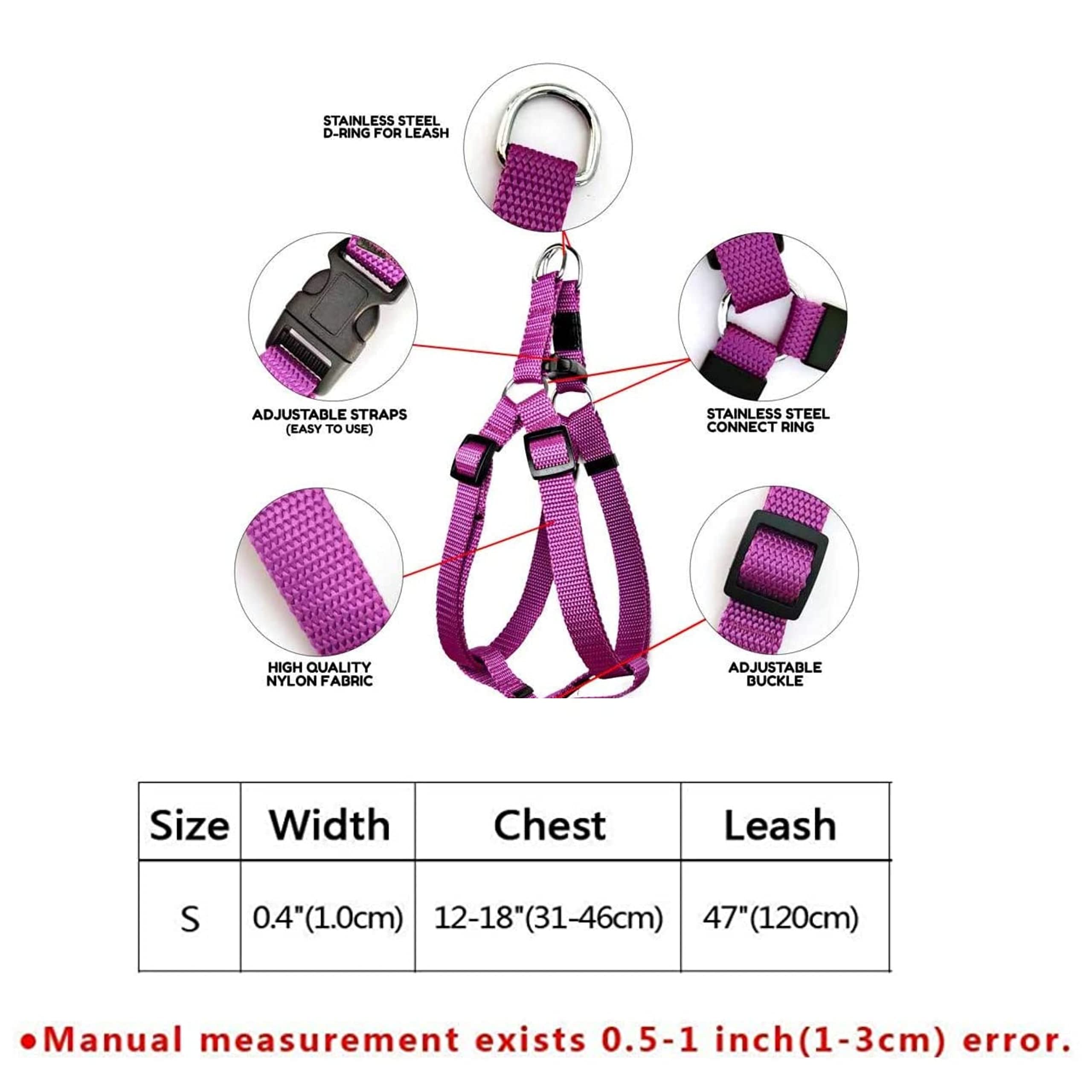 Foodie Puppies Pet Product Adjustable Soft Nylon Plain Strip Harness and Leash Set Suitable for Puppies, Cats and Kittens,10 mm (Color May Vary) 2