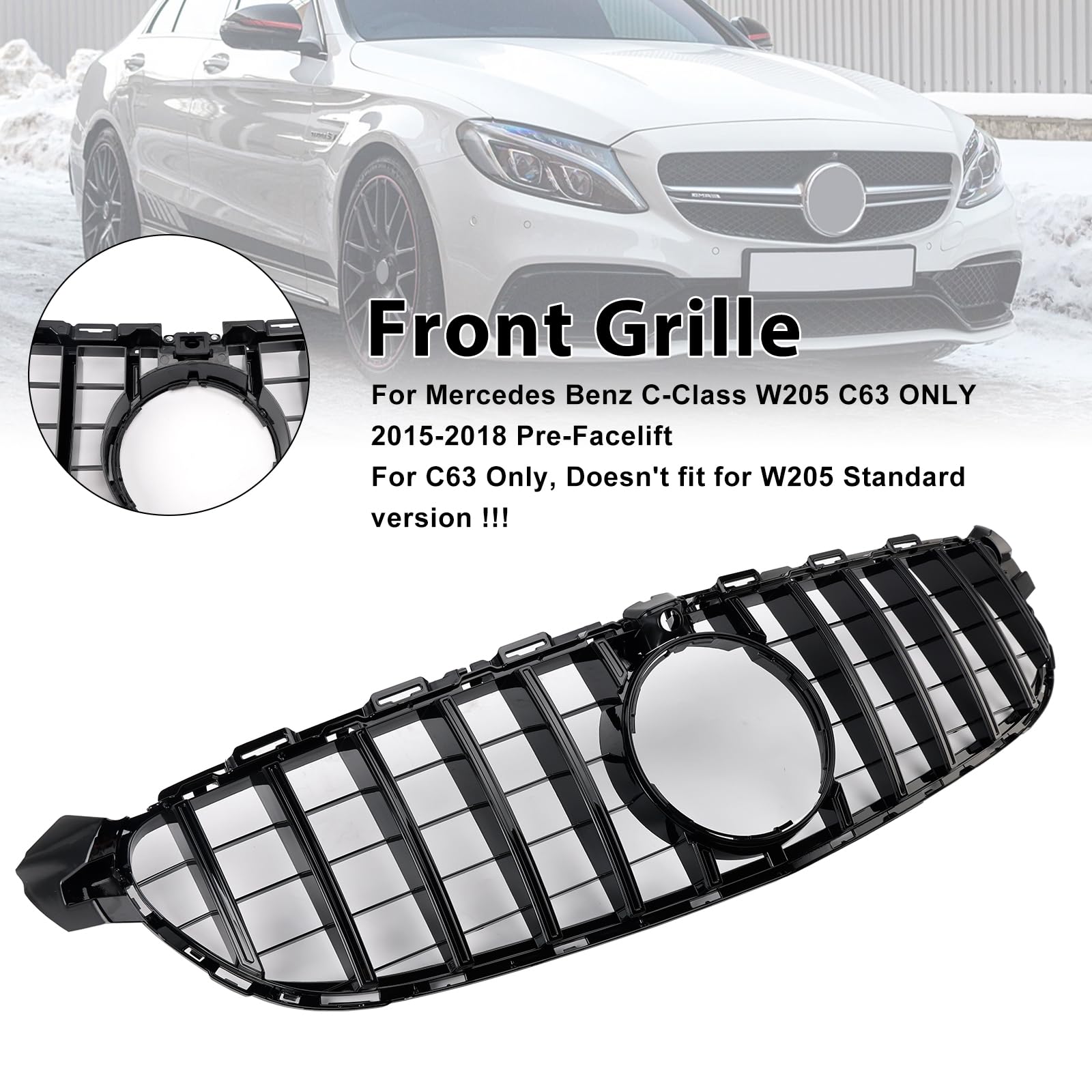 Grille de Pare-Chocs Avant Convient pour Mercedes Benz W205 C63 2015-2018 Pre-Facelift (No Logo)