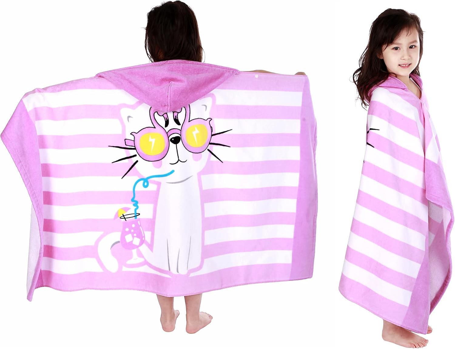 LOBETOAED Kids Hooded Beach Bath Towel, Baby Surf Poncho Toddlers Soft Real Cotton Wrap Changing Robe for Boy Girl Shower/Beach/Pool Child Cover ups 50"x30" Large Towel Wrap, Cat Pattern