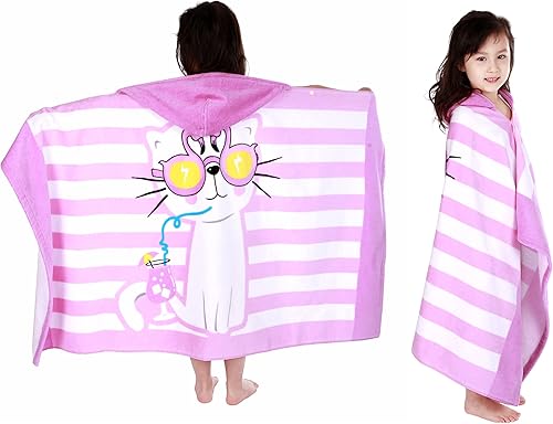 Miniatura 7 de LOBETOAED Toalla de baño de playa con capucha para niños, poncho de surf para bebés, bata cambiadora de algodón real suave para niños y niñas, para