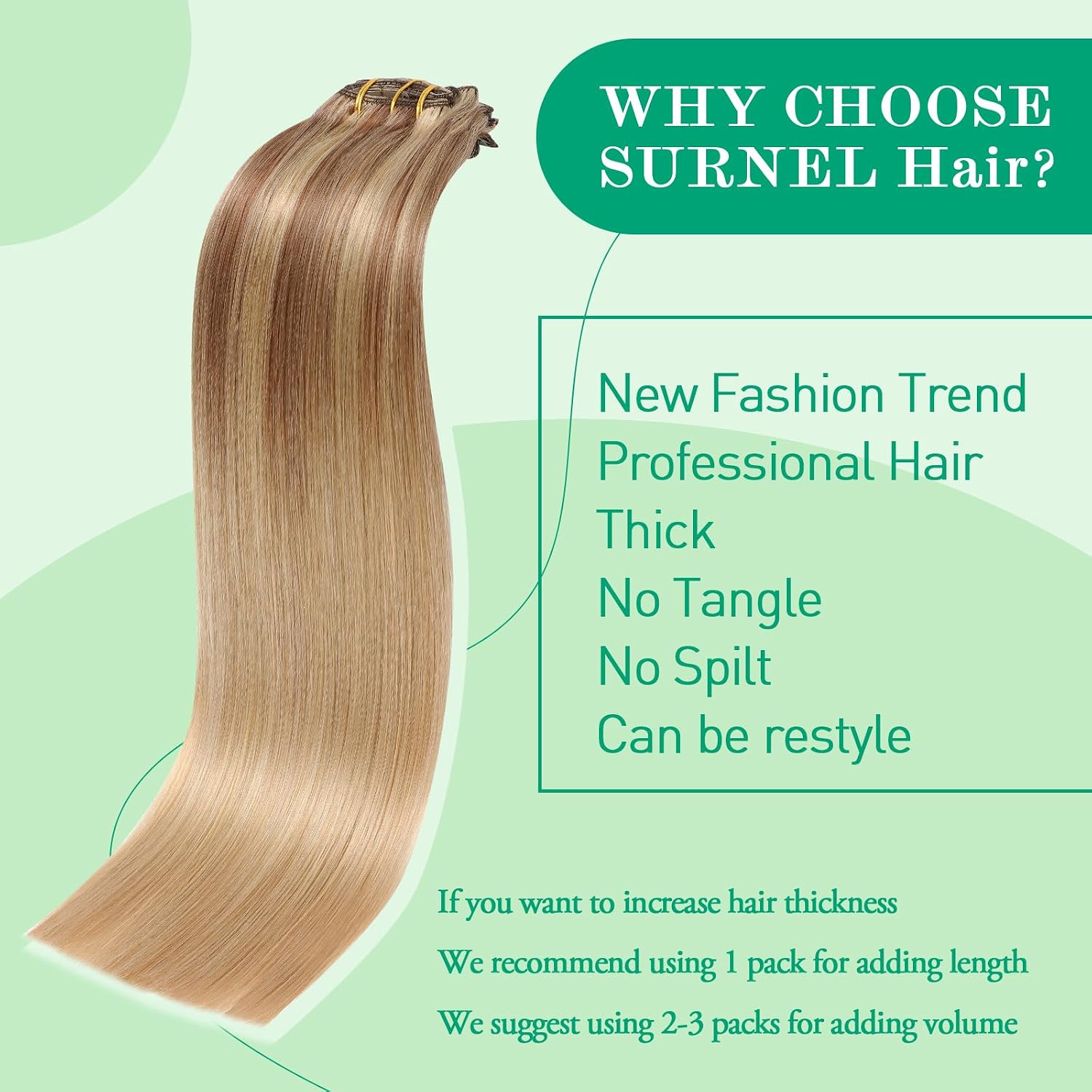 SURNEL Human Hair Clip in Extensions Golden Brown to Caramel Blonde Thick Remy Clip in Hair Extensions 7pcs 160g 22 Inch(7C#10/27/27-22")