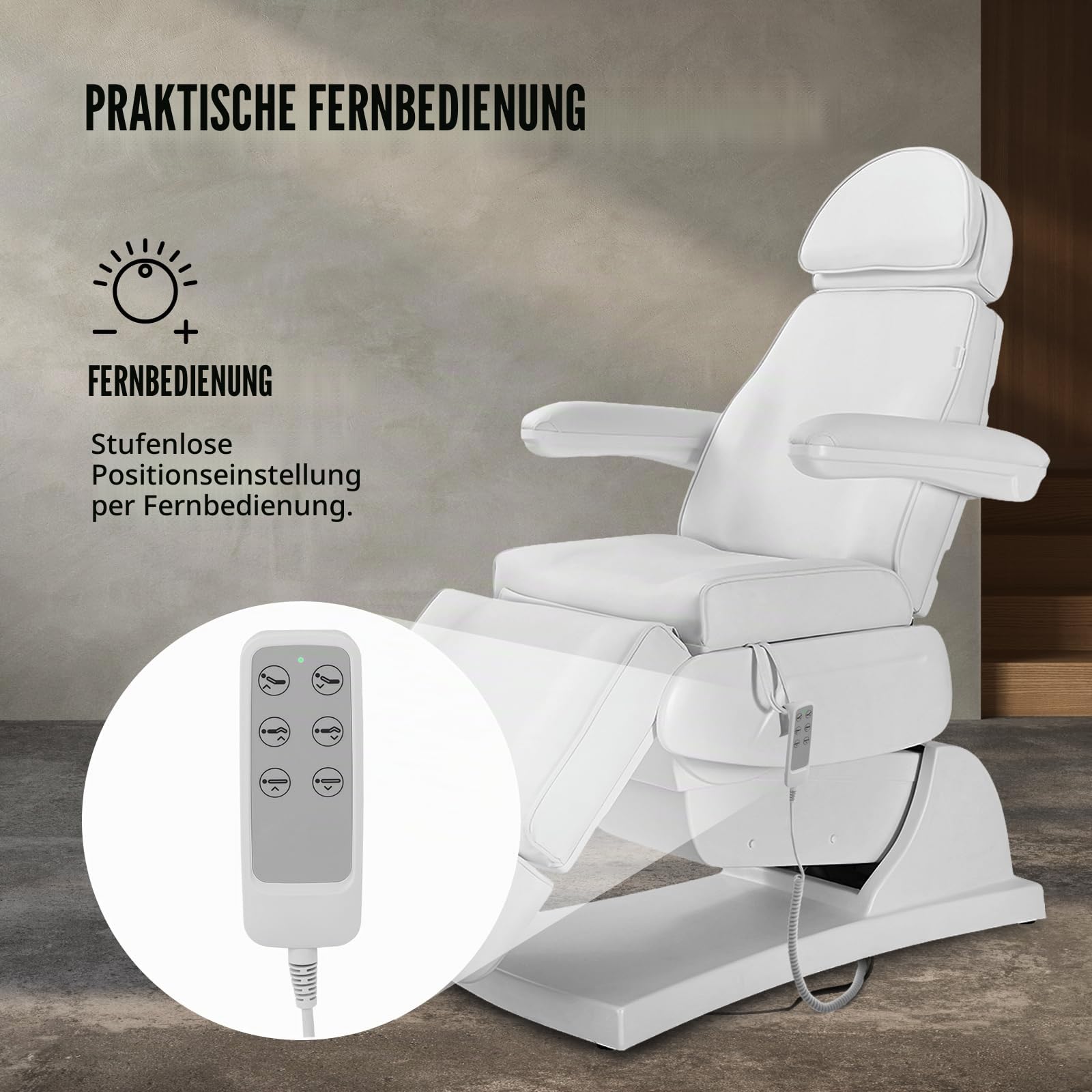 Physa Elektrische Kosmetikliege 3 motoren 200 W 197 x 60 x 65-89 cm 150 kg weiß Behandlungsliege Kosmetikstuhl Therapieliege Tattooliege