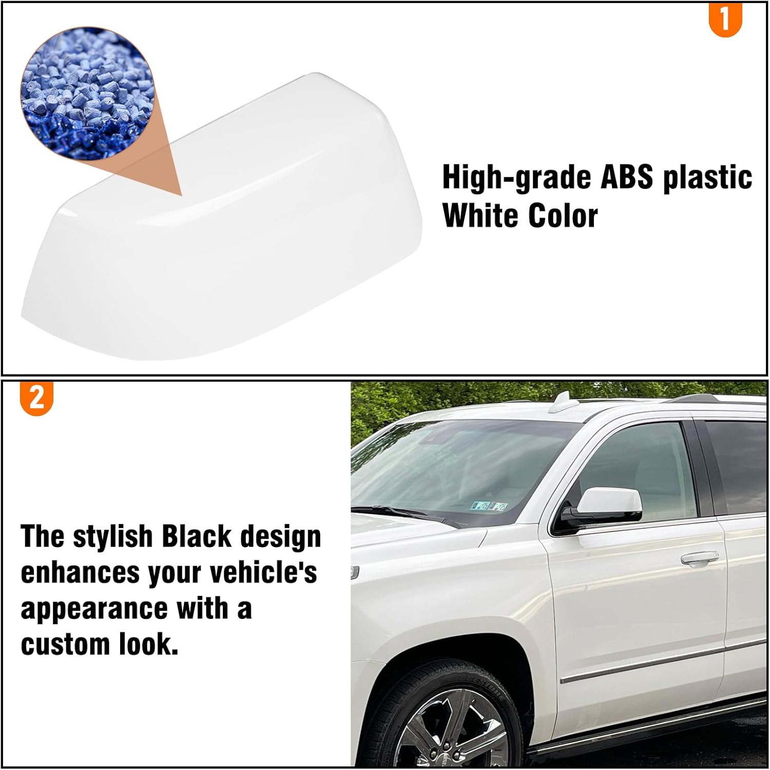 Moonlinks Compatible with Chevy Tahoe/Suburban GMC Yukon/Yukon XL 2015-2020 Mirror Cover , White Left & Right Side Clip-on Mirror Cap WITHOUT Turn Signal for Cadillac Escalade 2015-2019