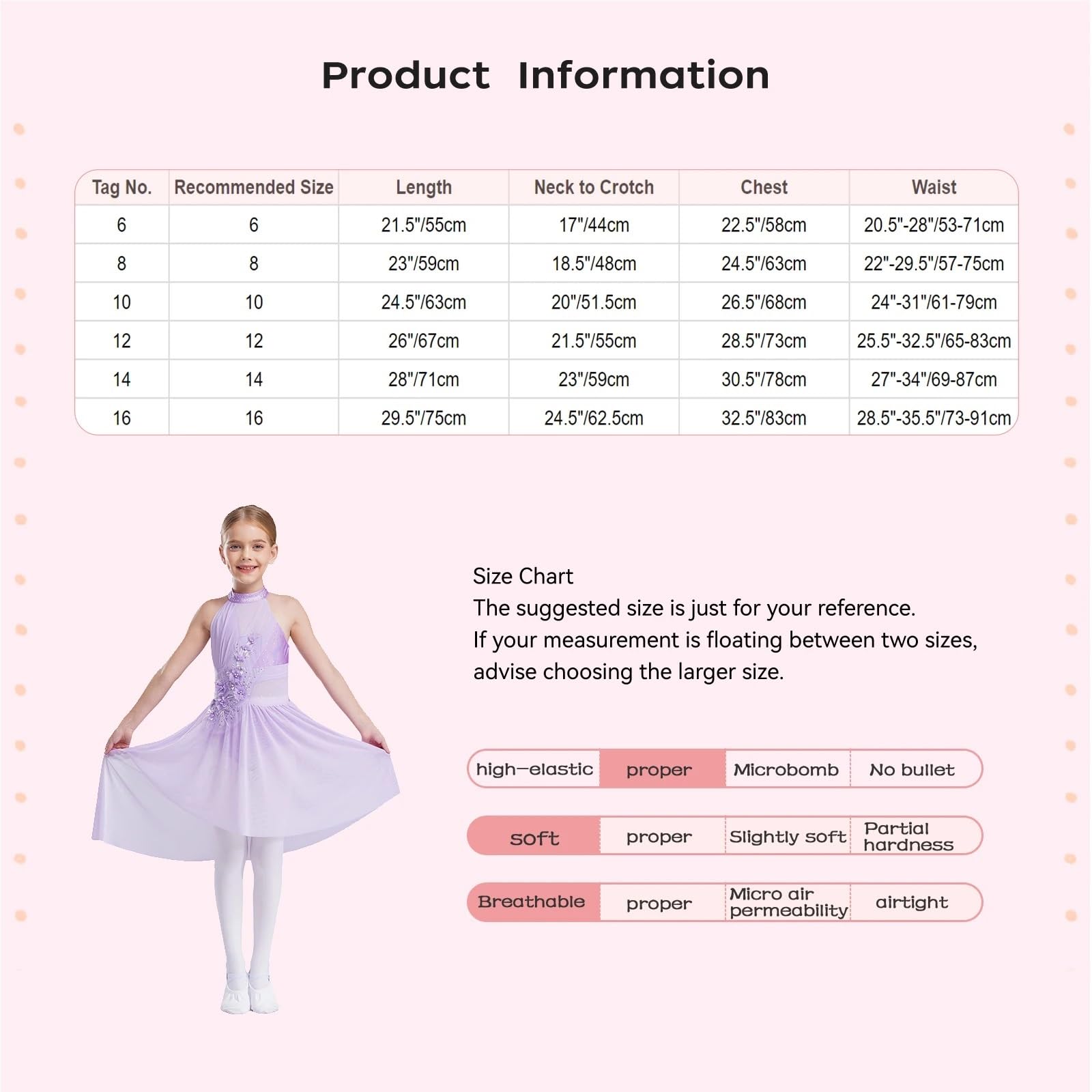 Disfraz Gimnasta NiñA Vestido de Ballet con Apliques for niñas, sin Mangas, de Malla Irregular, de Tul, for Danza lírica, Vestido de Leotardo contemporáneo, Ropa de Baile(Lavender B,16)