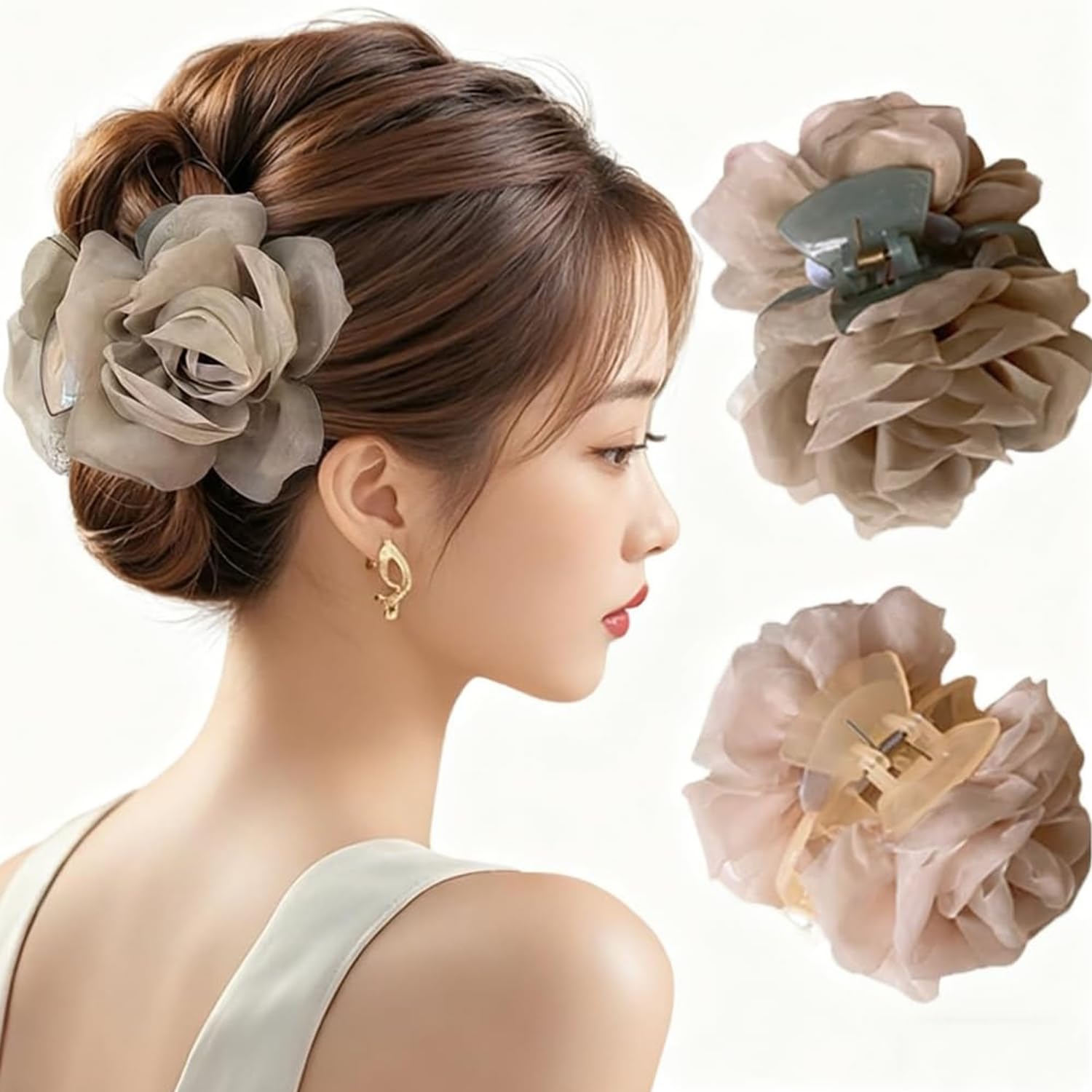 Melodio 2Pcs Rose Flower Hair Claw Clip for Women, Elegant Floral Shark Clip for Thick Hair, Sweet Back of Head Hair Accessory, High-End Romantic Hair Clip-image-22