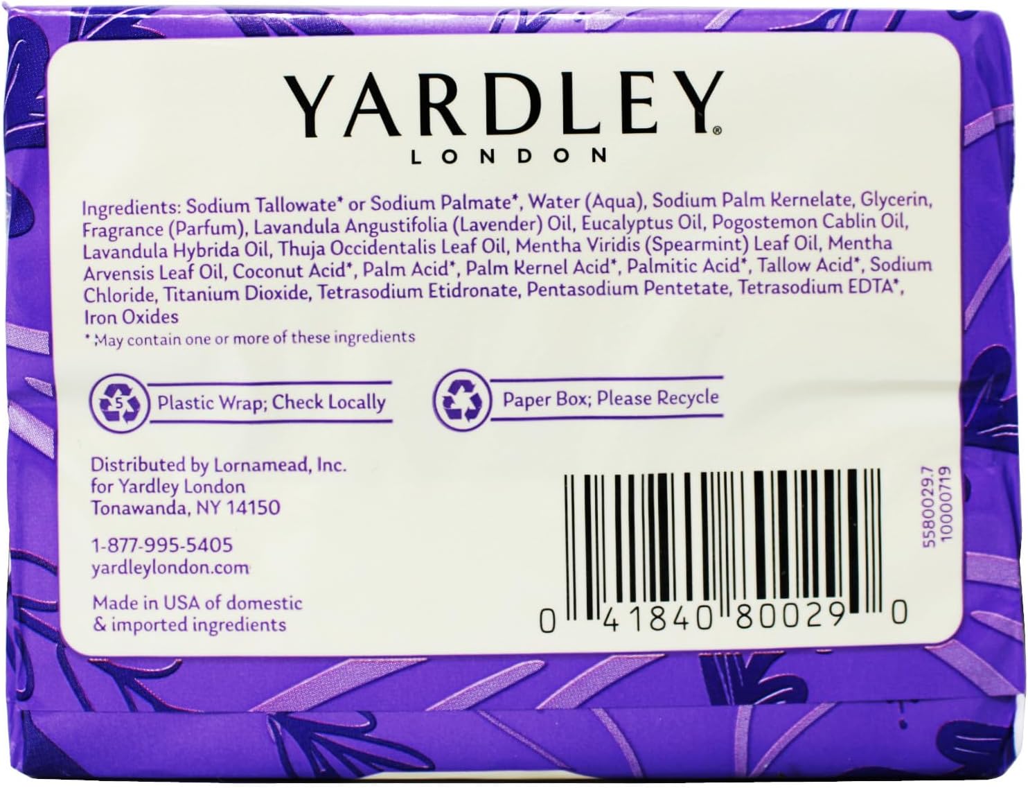 Yardley London English Lavender Nourishing Bath Bar Soap, Calming and Soothing with Essential Oils, 6 Boxes (2 Bars Each, 4 oz Per Bar)