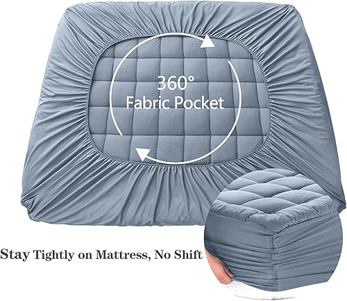 Miniatura 4 de EASELAND Protector de colchón de tamaño matrimonial con parte superior acolchada, protector de colchón ajustable de 8 a 21 pulgadas de profundidad