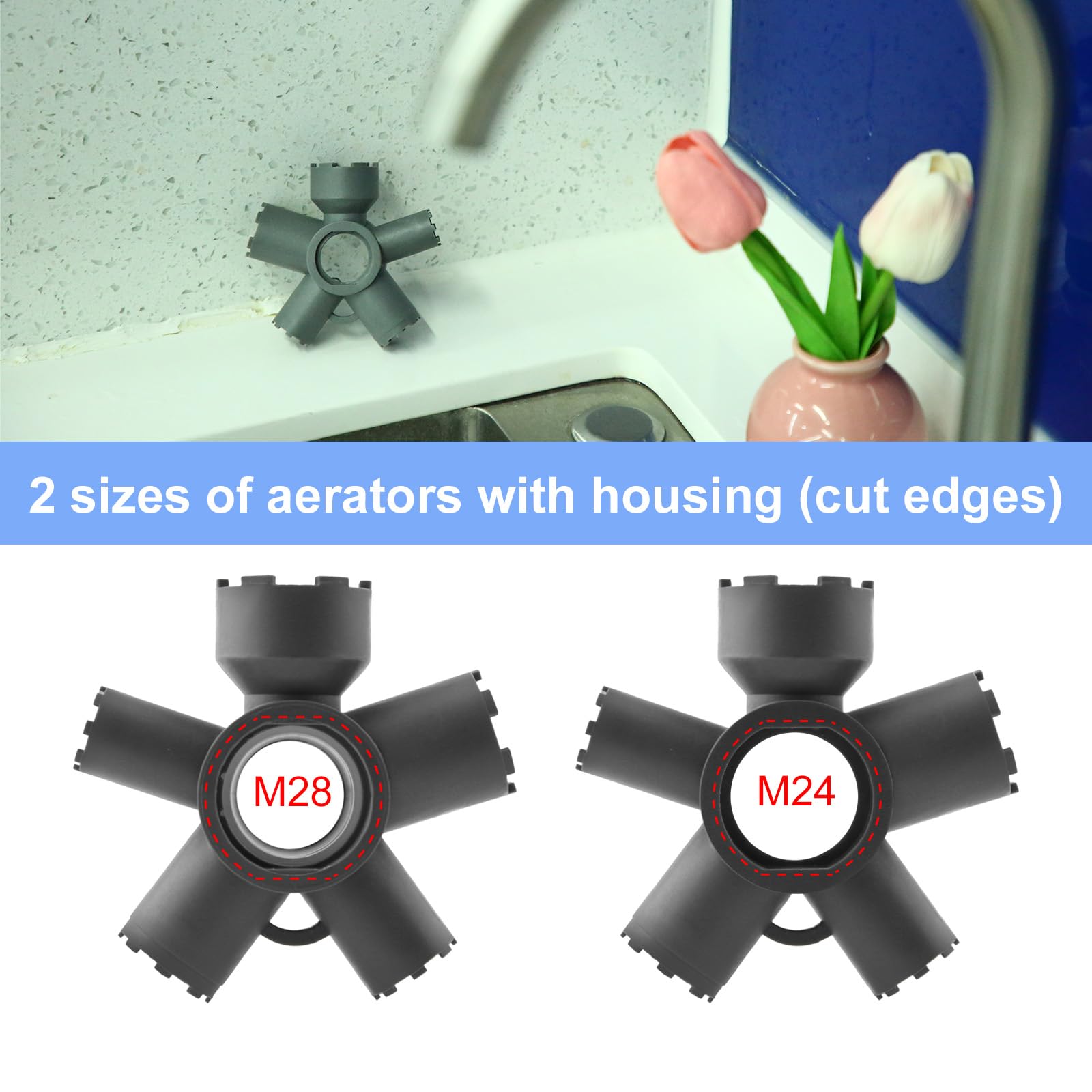 Gosknor 10 in 1 Faucet Aerator Removal Key - Hidden Threaded Sink Tool With Housing for Cut Edge and Round - Image 3