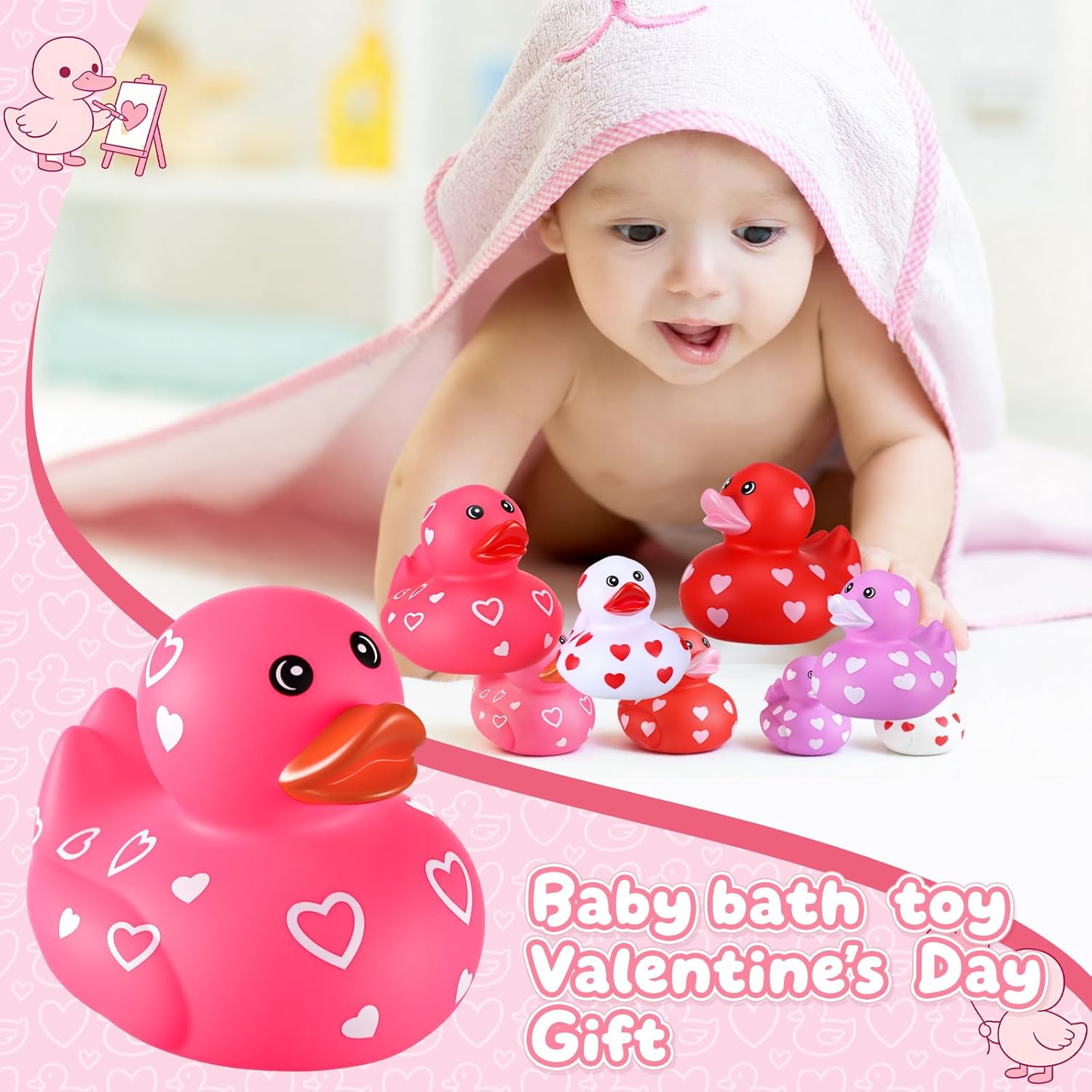 Jerify 2 Inch 3 Inch Valentine Rubber Duckies 6 Pcs Valentine‘s Day Heart Ducks Small Tiny Rubber Ducks for Pool Bathtub Toys Party Favors Decorations Classroom Prizes Exchange Gifts