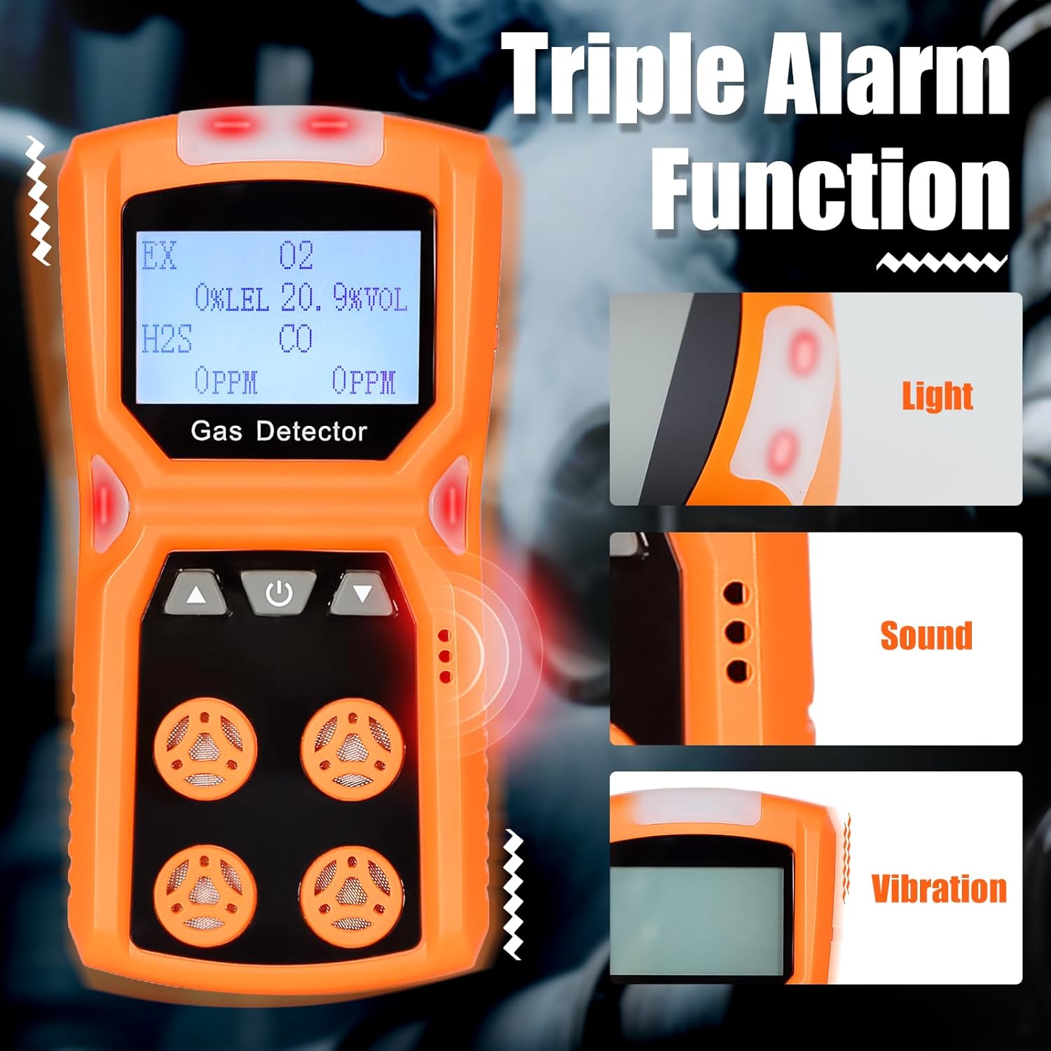 GOLDCHAMP Portable 4 Gas Monitor for H2S, CO, LEL & O2 with High-Sensitivity Sensor, Data Storage, Triple Alarms, Large-Capacity Battery, Triple-Proof Design & Large LCD Display for Industrial Safety - Image 6