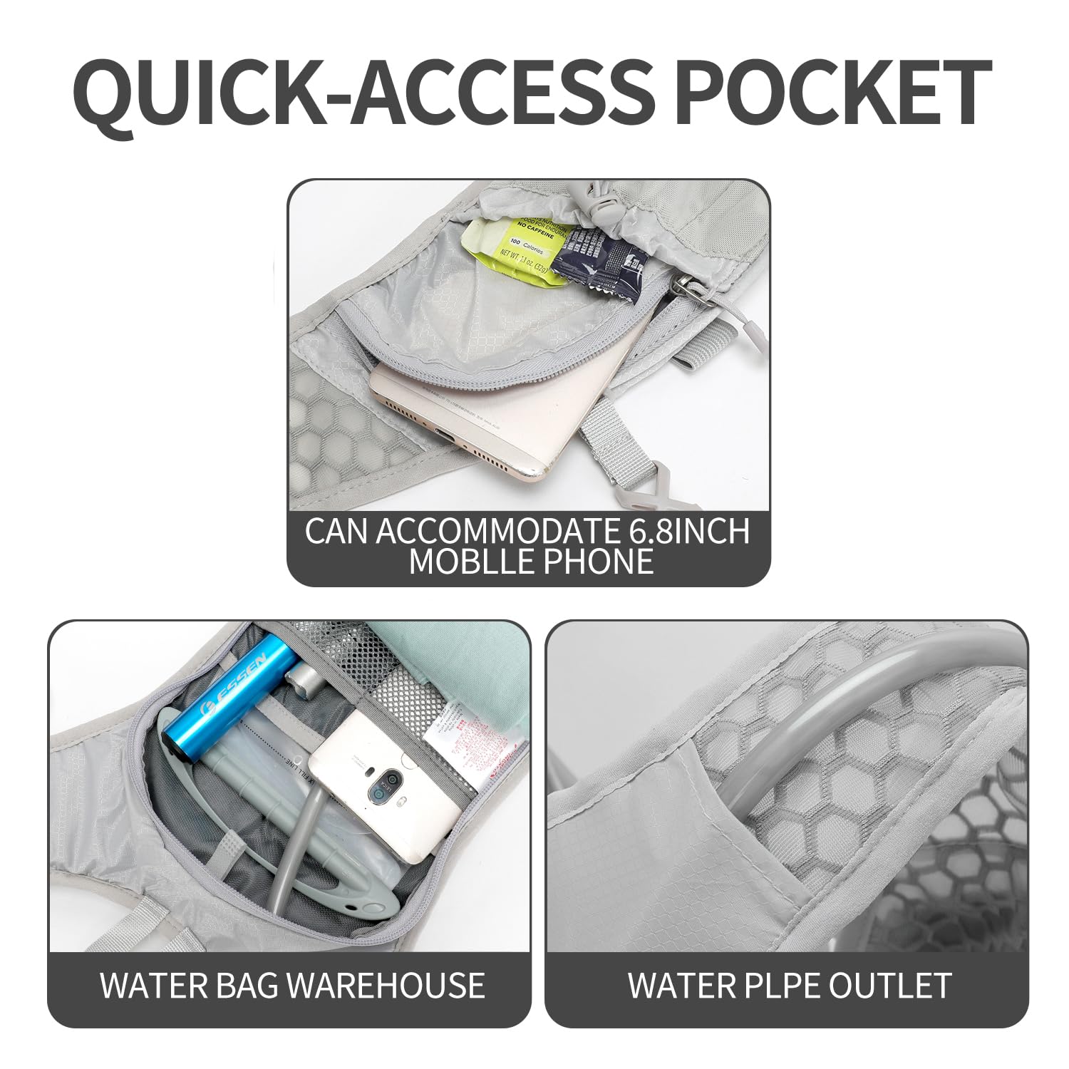 IX INOXTO Mochila de hidratación, mochila de agua ligera con bolsa de hidratación de 2 litros para hombres y mujeres, chaleco de hidratación para correr, senderismo, ciclismo, escalada (gris y