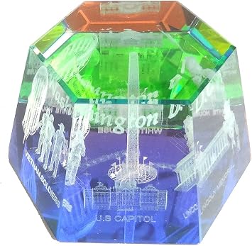 Washington DC Hexagon Glass 3-D Laser Crystal Souvenir Rainbow