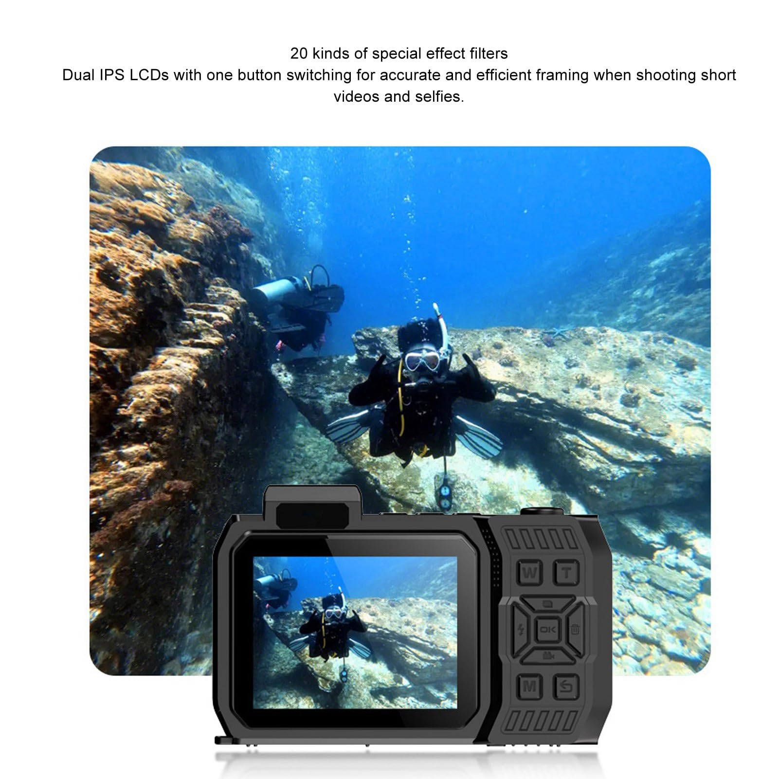 Cámara Subacuática 4K 65MP, Enfoque Automático Zoom óptico 10x, Pantalla Dual, 2500mAh, Cámara Impermeable de 33 Pies, para Bucear (Black)