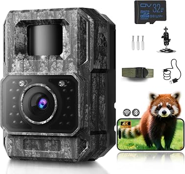MAXDONE Wildkamera mit Handyübertragung APP - Wildtierkamera 4K 64MP HD mit WLAN Bluetooth Bewegungsmelder Nachtsicht, Wildkamera mit 6000mAh Akku, 0,1s Auslösezeit, 32GB Speicherkarte IP66