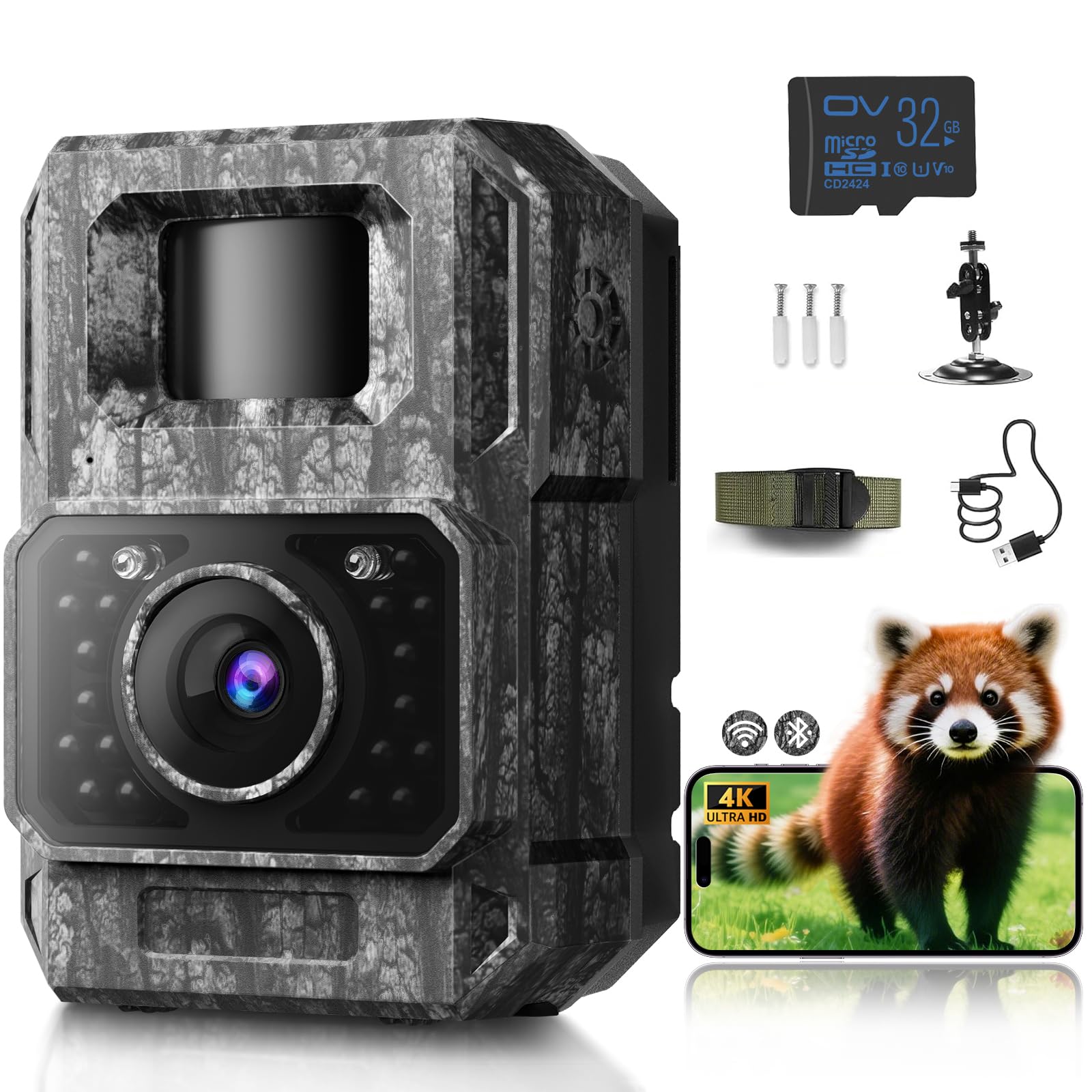 MAXDONE Wildkamera 4K 64MP WLAN Bluetooth Bewegungsmelder Nachtsicht 6000mAh Akku 0,1s Auslösezeit IP66