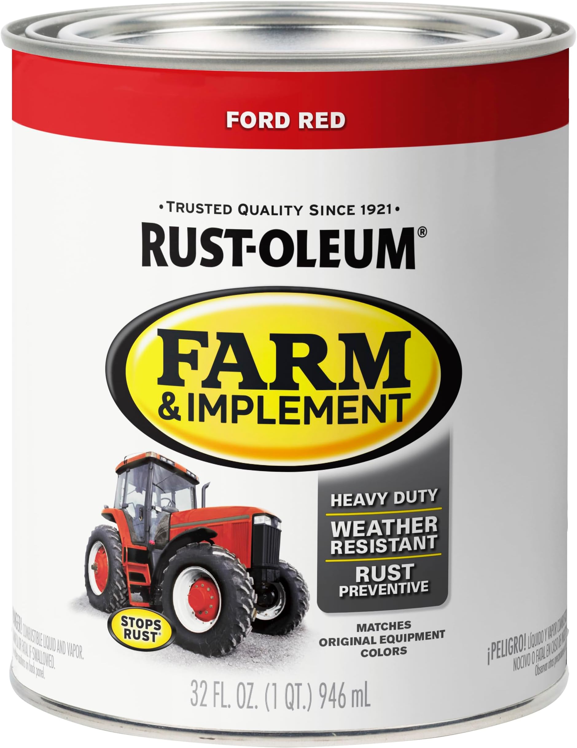 Rust-Oleum 280155 Farm & Implement Enamel Paint, Quart, Ford Red, (Pack of 1)