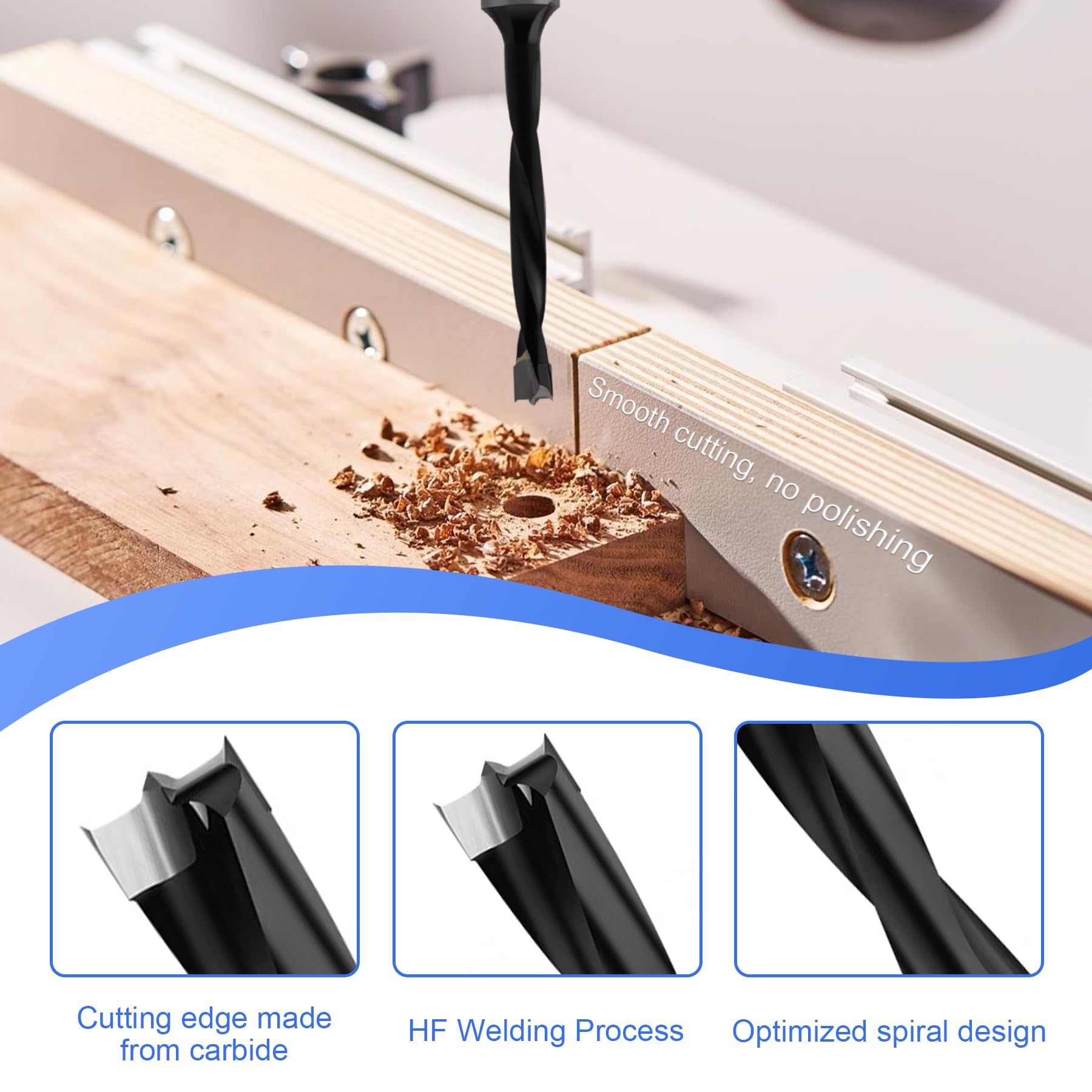 HUHAO 5mm Carbide Tipped Brad Point Drill Bit For Wood & Plywood – Heavy-Duty Dowel Hole Cutter, 70mm Length, 10mm Shank, Right-Hand Rotation