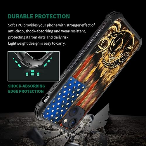 Miniatura 3 de Funda compatible con iPhone 14, funda de bandera de grano de madera de ciervo de pez rojo, parte trasera de vidrio templado + funda protectora de