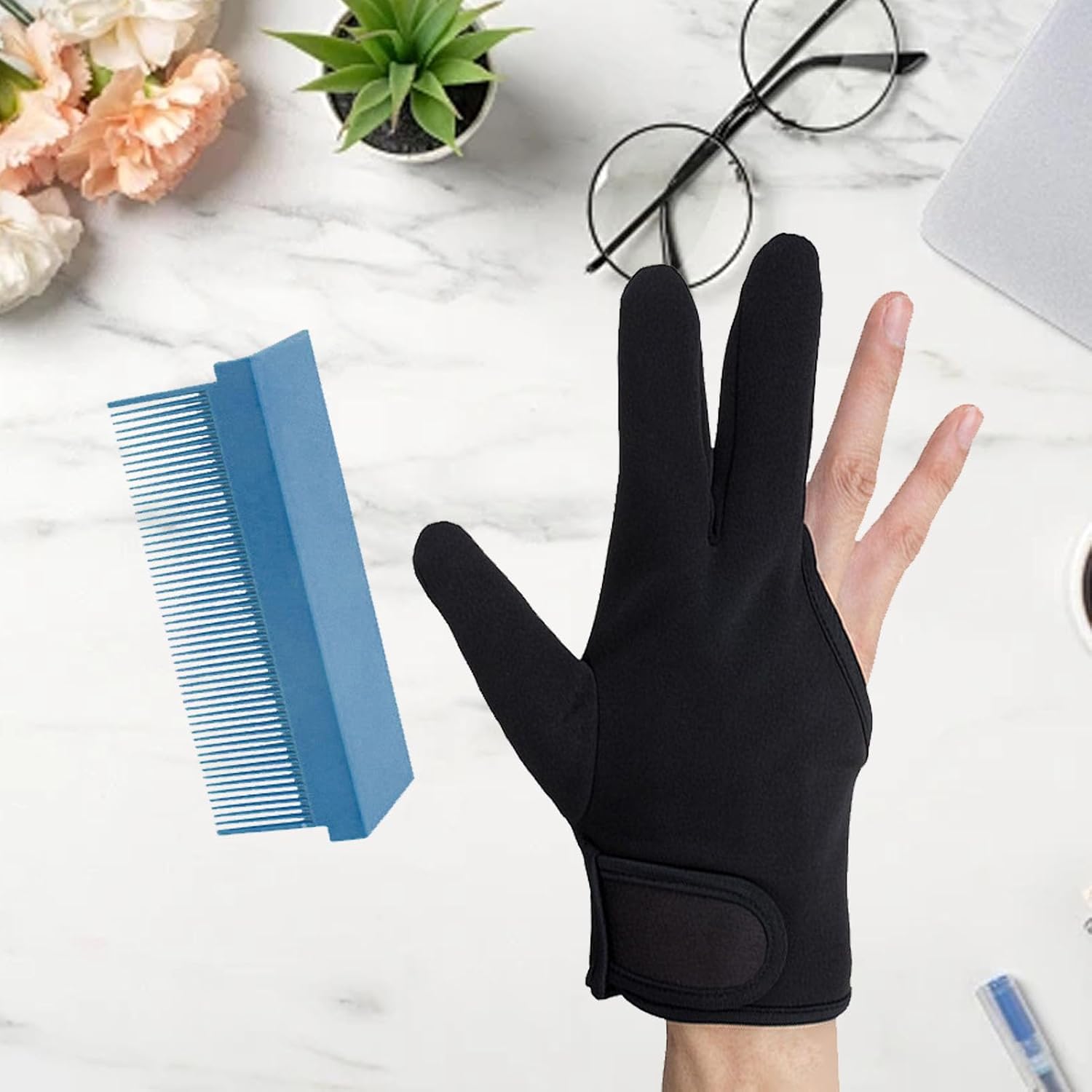 Yinhing 3 Finger Barber Glove Hair Straightener Comb Attachment, Professional Iron Accessories with Heat Design, for Salon Home Travel Styling